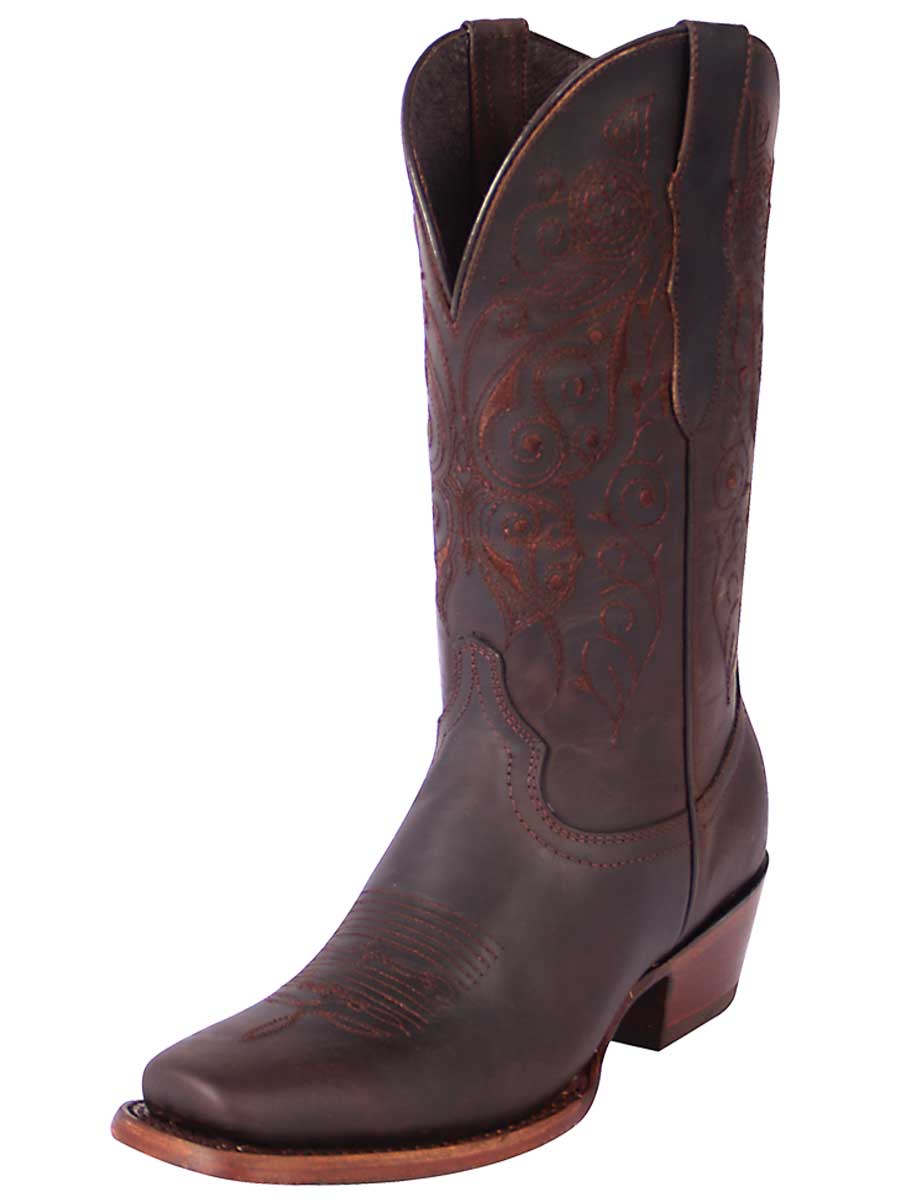 Botas Vaqueras Rodeo Clasicas de Piel Genuina para Mujer 'El General' - ID: 122486 Botas Rodeo Piel Genuina El General Choco