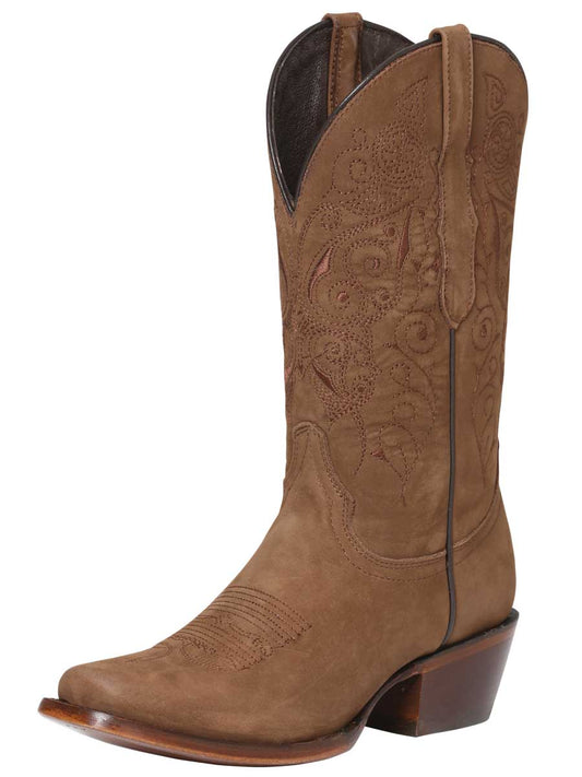 Botas Vaqueras Rodeo Clasicas de Piel Nobuck para Mujer 'El General' - ID: 122488 Botas Rodeo Piel Nobuck El General Camel