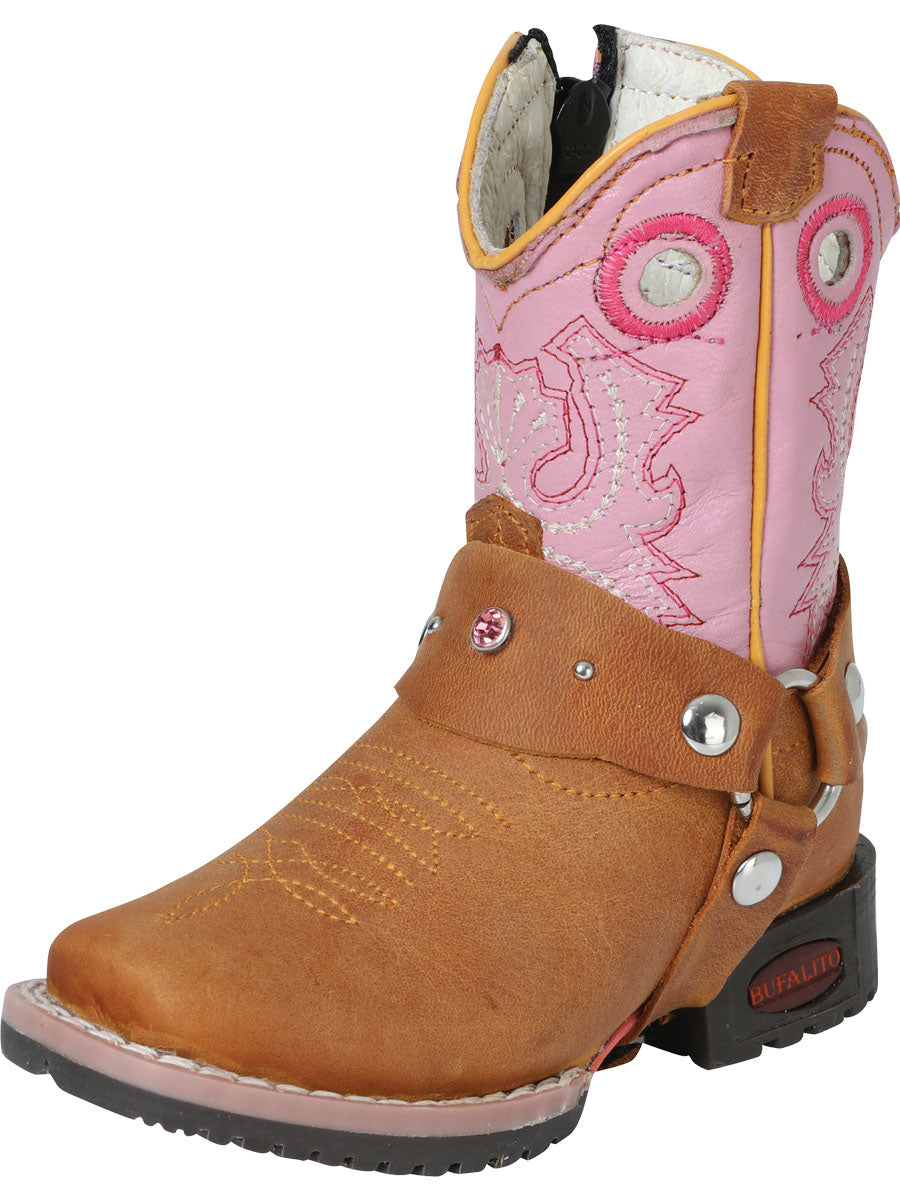 Kids - Botas Vaqueras Rodeo con Arnes de Piel Genuina para Bebes 'Jar Boots' - ID: 123027 Botas Vaqueras Jar Boots Miel