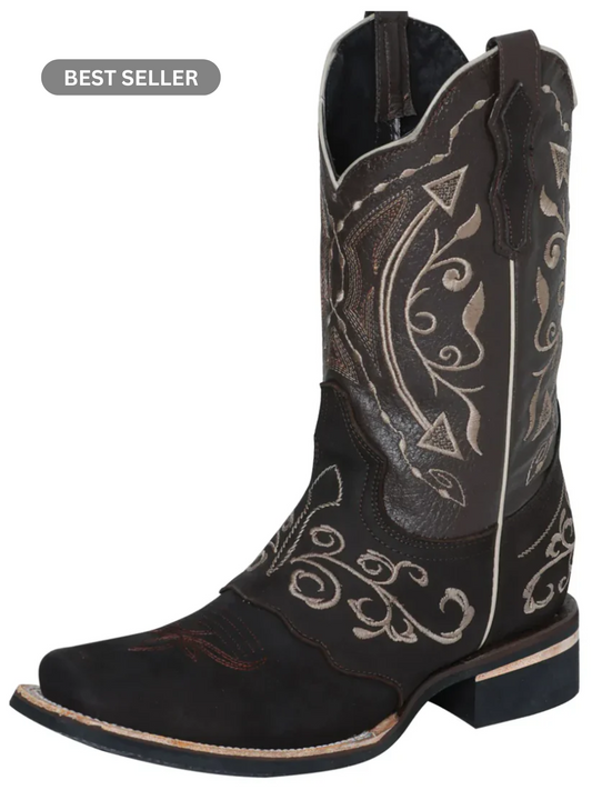 Rodeo Cowboy Boots with Nubuck Leather Embroidered Mask for Men 'El Señor de los Cielos' - ID: 124079