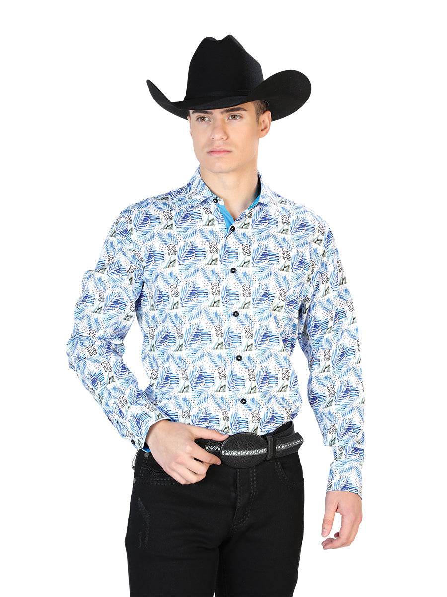 Camisa Vaquera Manga Larga Estampada Blanco para Hombre 'El Señor de los Cielos' - ID: 126277 Western Shirt El Señor de los Cielos 