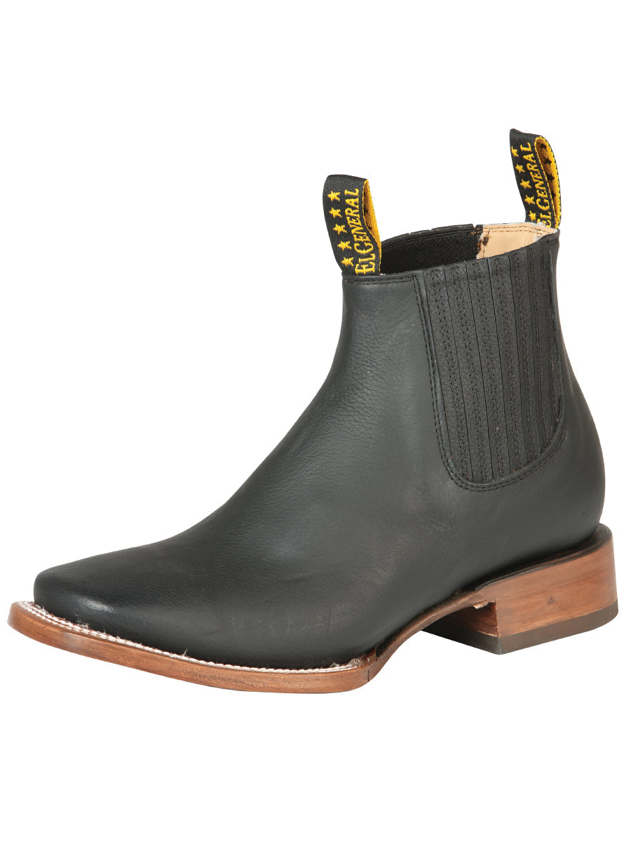 Botines Vaqueros Rodeo Clasicos de Piel Genuina para Hombre 'El General' - ID: 126604 Botines Vaqueros Rodeo El General Negro