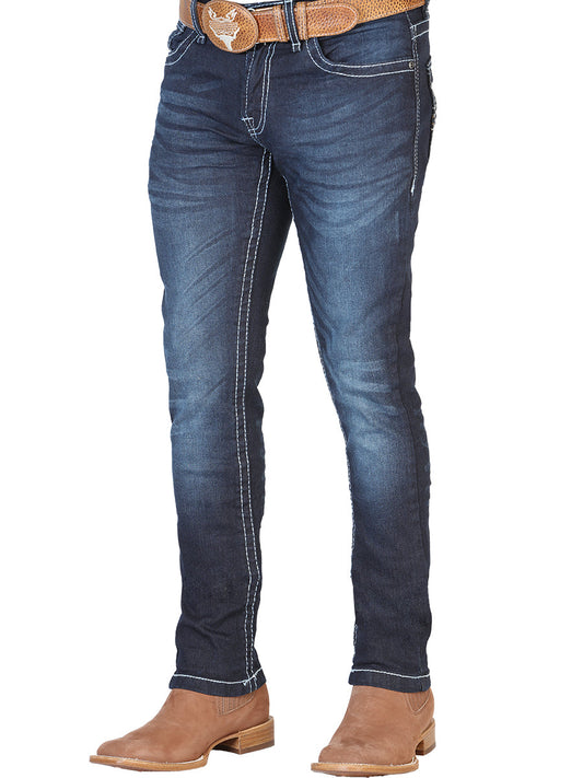 Pantalon de Mezclilla Casual Azul Oscuro para Hombre 'El Norteño' - ID: 126635 Denim Jeans El Norteño Dark Blue