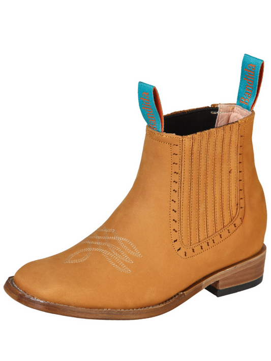 Botines Vaqueros Rodeo Clasicos de Piel Nobuck para Mujer 'La Barca' - ID: 126664 Botines Rodeo Piel Nobuck La Barca Camel