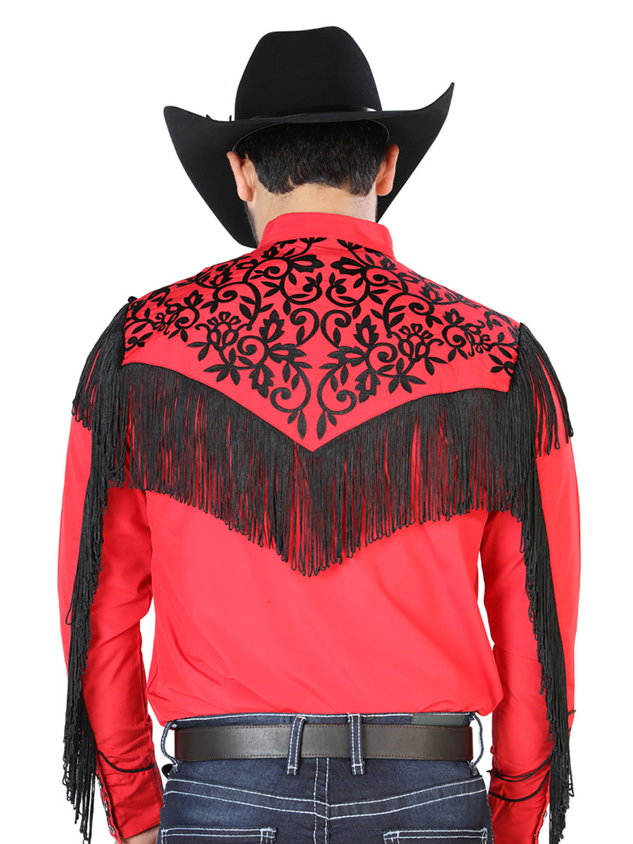 Camisa Vaquera Bordada Manga Larga Rojo para Hombre 'El Señor de los Cielos' - ID: 126699 Camisas Bordadas El Señor de los Cielos 