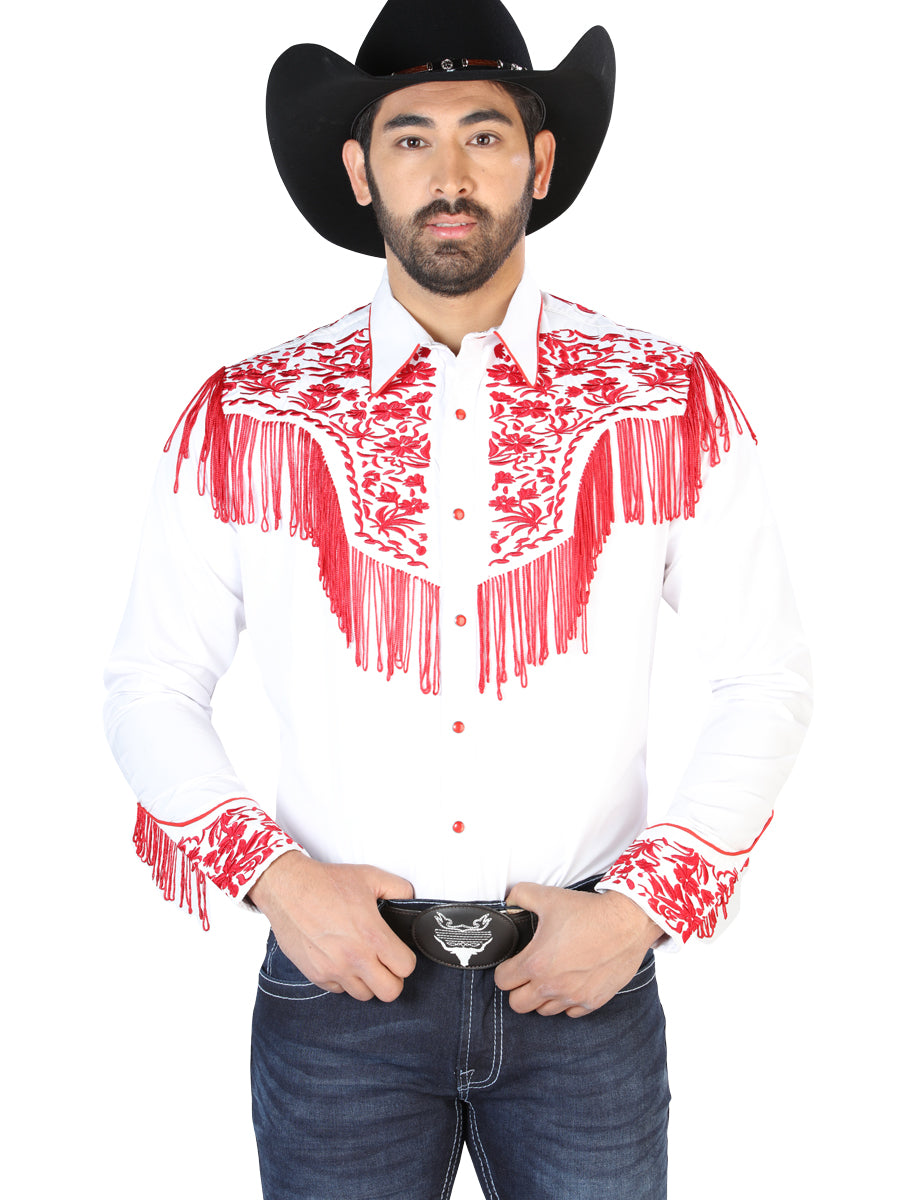 Camisa Vaquera Bordada Manga Larga Blanco para Hombre 'El Señor de los Cielos' - ID: 126708 Camisas Bordadas El Señor de los Cielos White