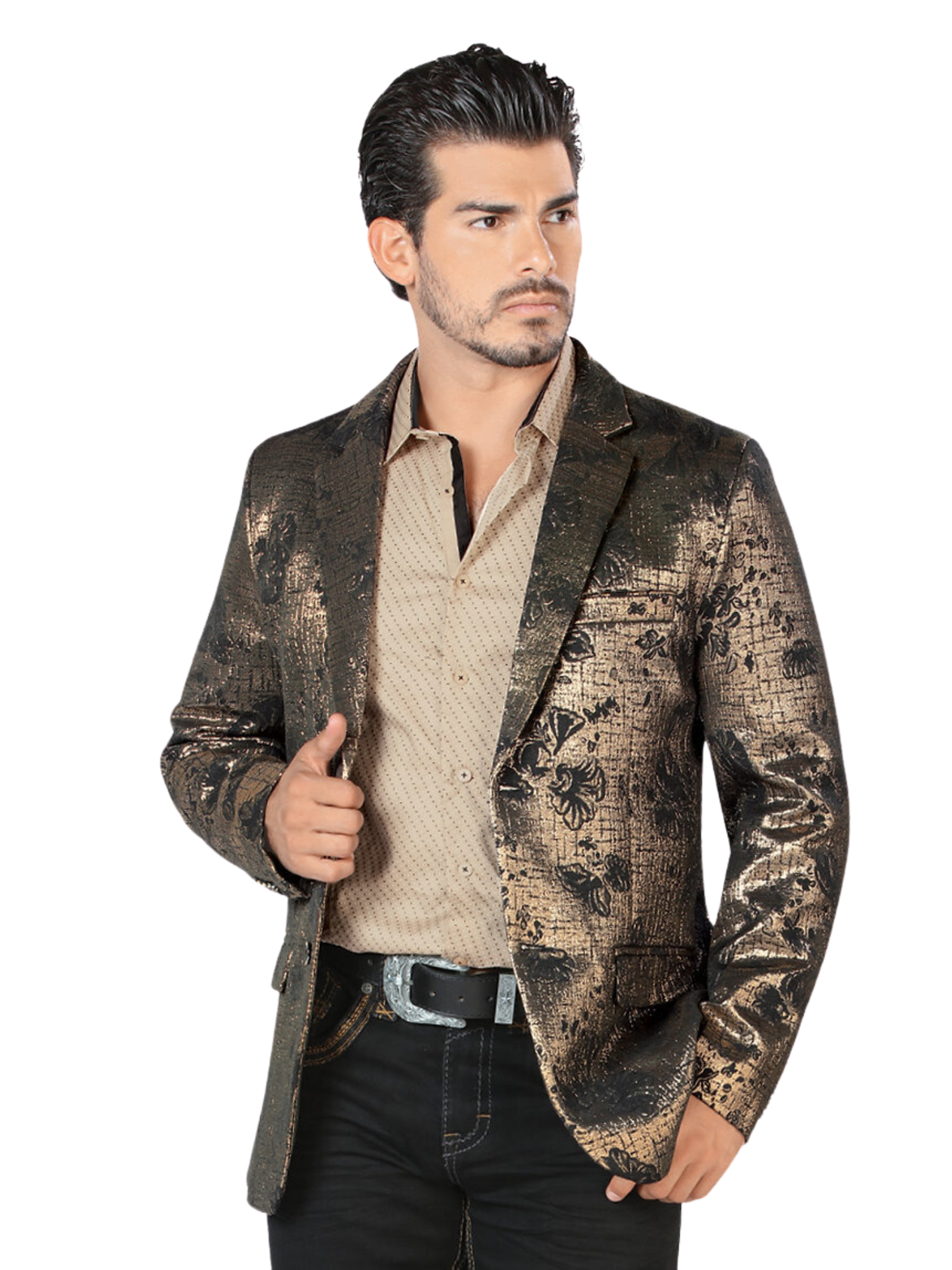 Saco de Vestir Estampado Floral para Hombre 'Lamasini' - ID: 502 Sacos de Vestir Lamasini Gold/Black