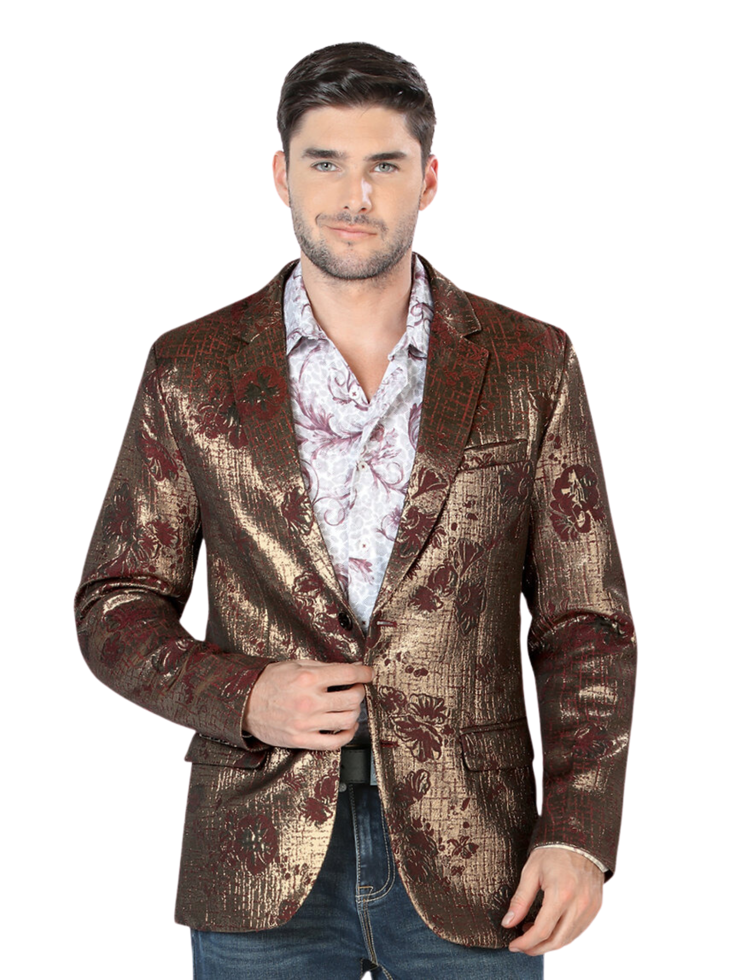 Saco de Vestir Estampado Floral para Hombre 'Lamasini' - ID: 502 Sacos de Vestir Lamasini Gold/Vino