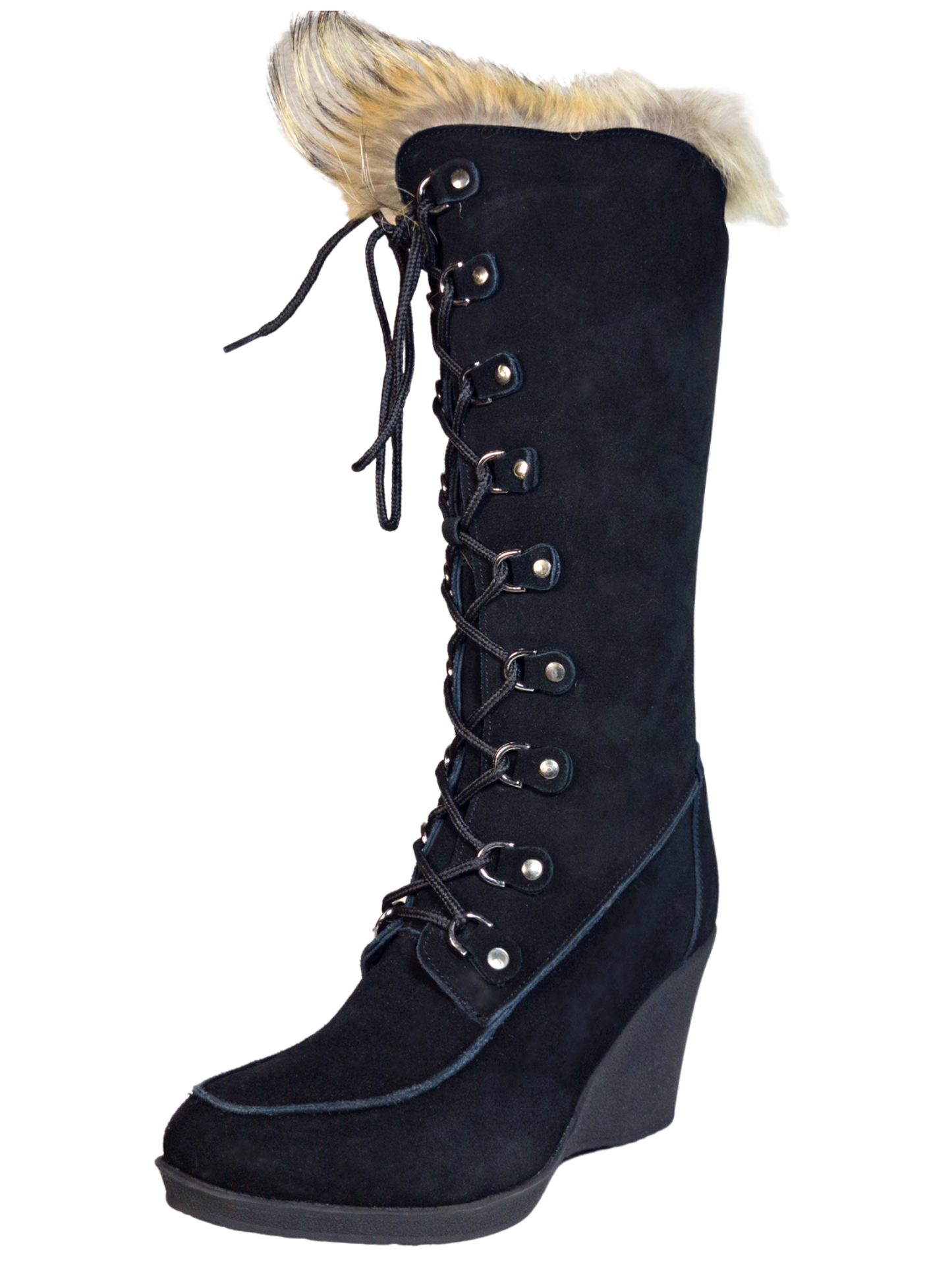 Botas de Invierno de Cuña de Piel Gamuza/Pelo de Zorro para Mujer 'Bearpaw' - ID: 7133 Botas Invernales Bearpaw Negro