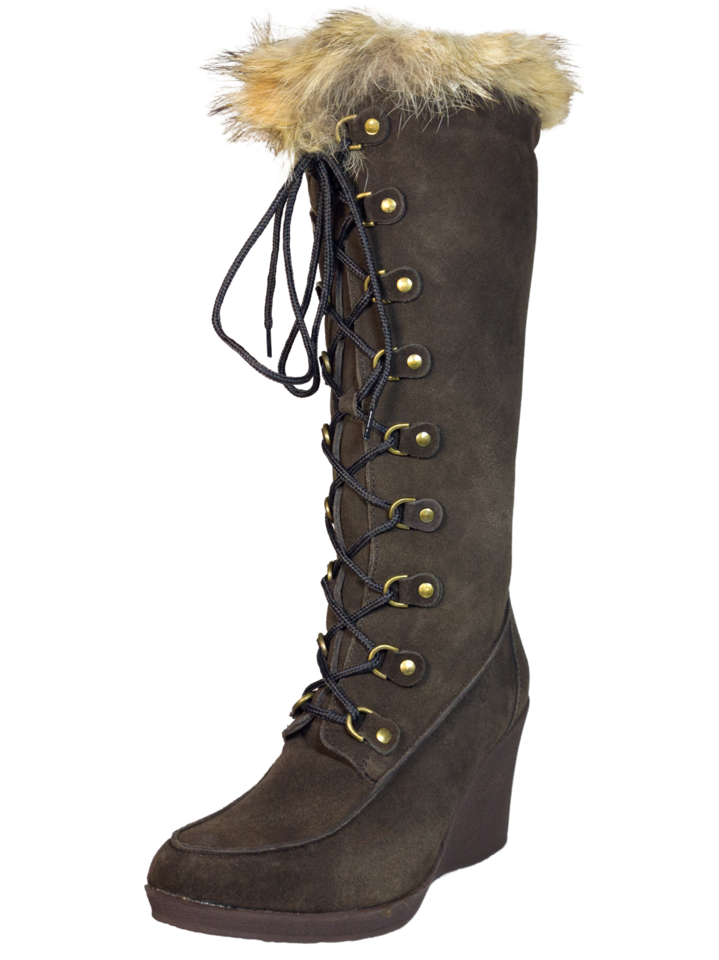 Botas de Invierno de Cuña de Piel Gamuza/Pelo de Zorro para Mujer 'Bearpaw' - ID: 7133 Botas Invernales Bearpaw Choco