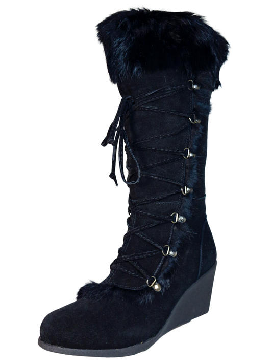 Botas de Invierno de Cuña de Piel Gamuza/Pelo de Conejo para Mujer 'Bearpaw' - ID: 7132 Botas Invernales Bearpaw Negro