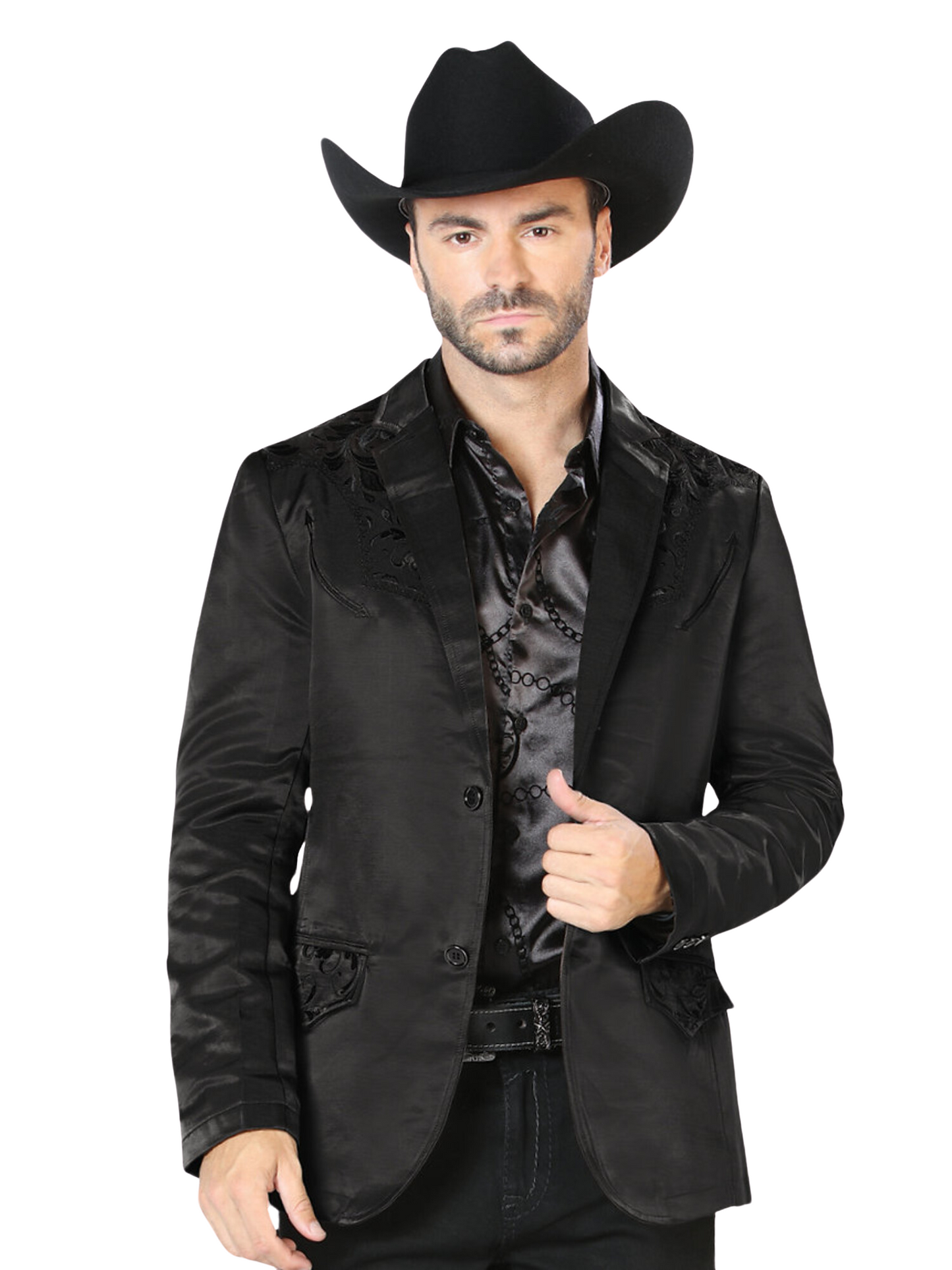 Saco Vaquero Bordado para Hombre 'Lamasini' - ID: 505 Sacos Bordados Lamasini Black/Black