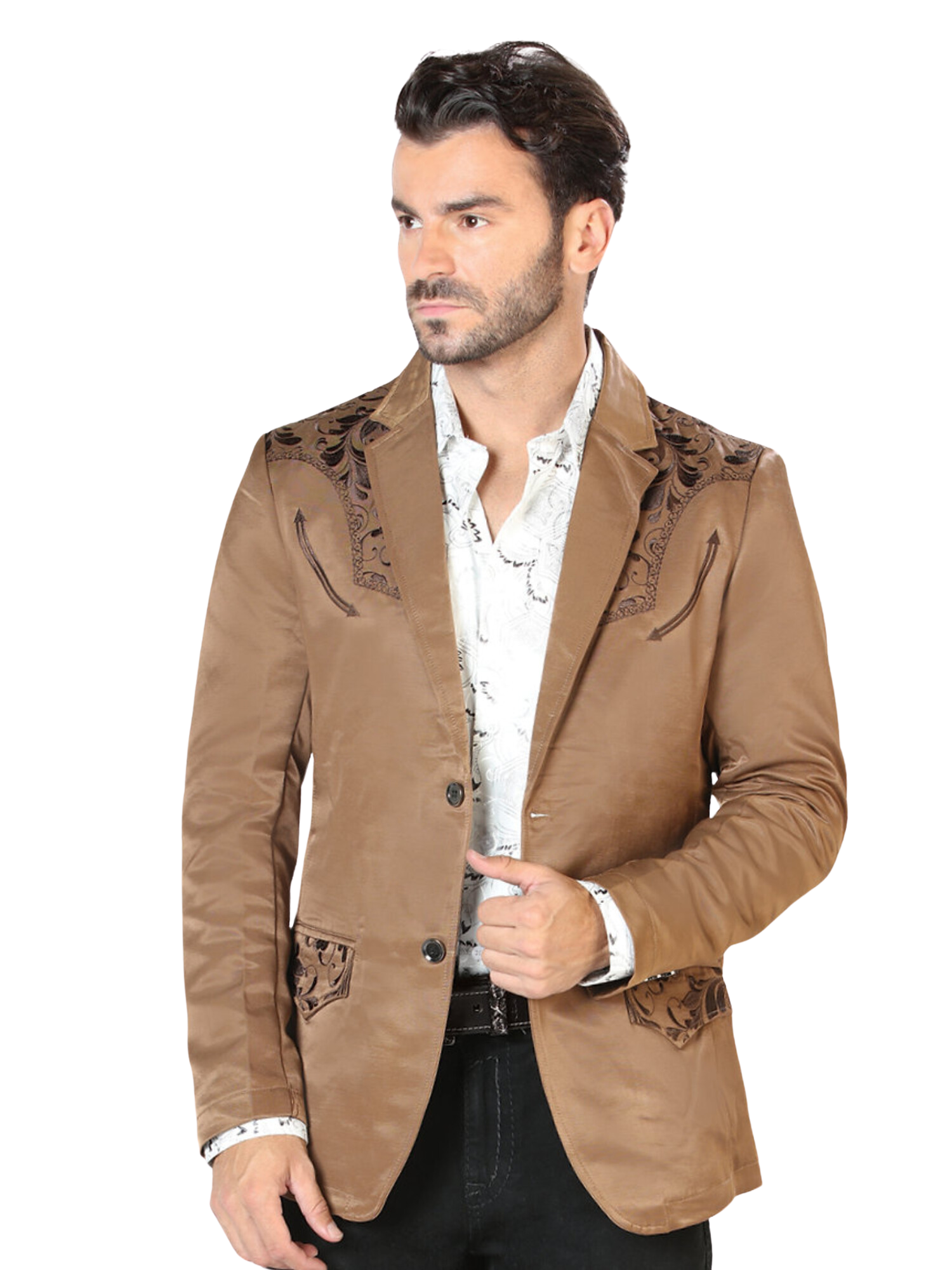 Saco Vaquero Bordado para Hombre 'Lamasini' - ID: 505 Sacos Bordados Lamasini Mustard/Dark Brown