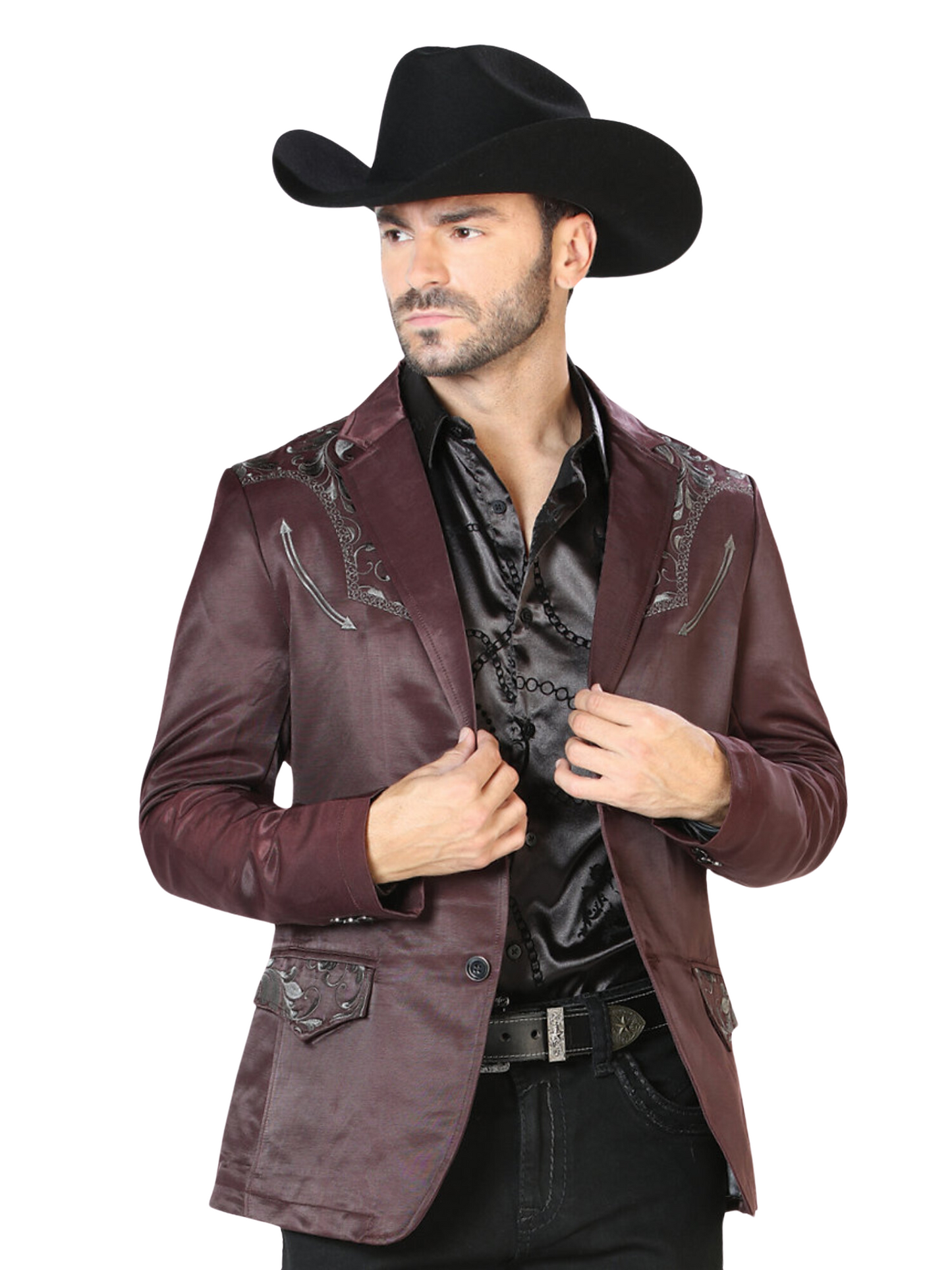 Saco Vaquero Bordado para Hombre 'Lamasini' - ID: 505 Sacos Bordados Lamasini Wine/Charcoal