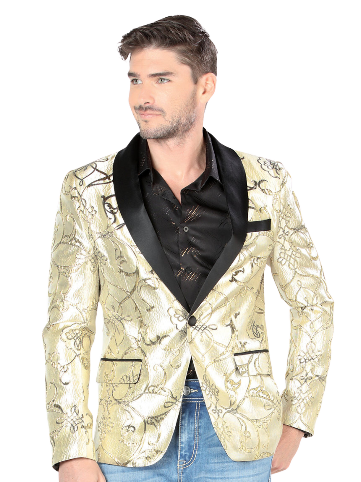 Saco de Vestir Jacquard para Hombre 'Lamasini' - ID: 35201 Sacos de Vestir Lamasini Cream/Gold