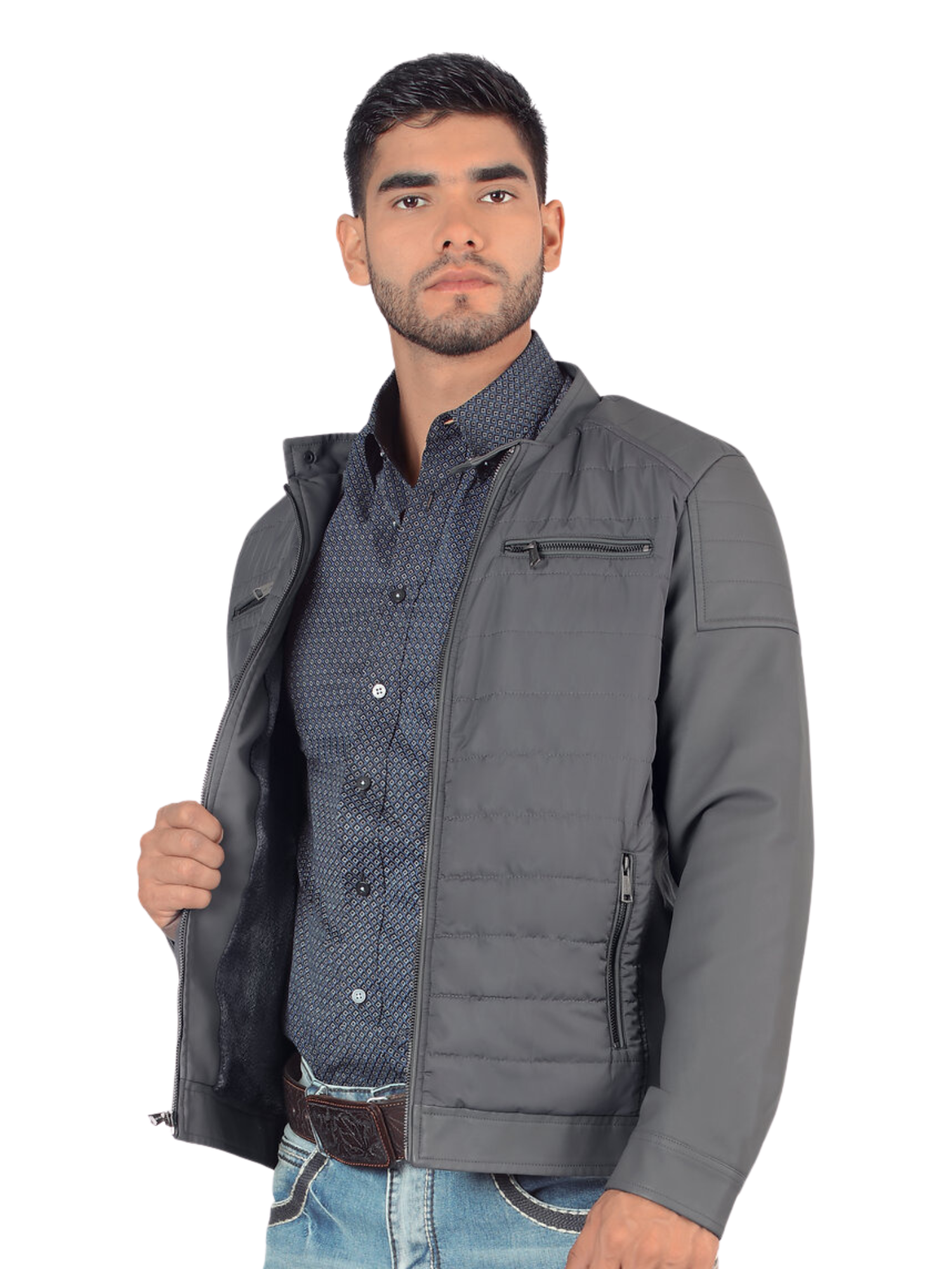 Chamarra Casual con Cierre para Hombre 'Lamasini' - ID: 593 Chamarras Casuales Lamasini Charcoal