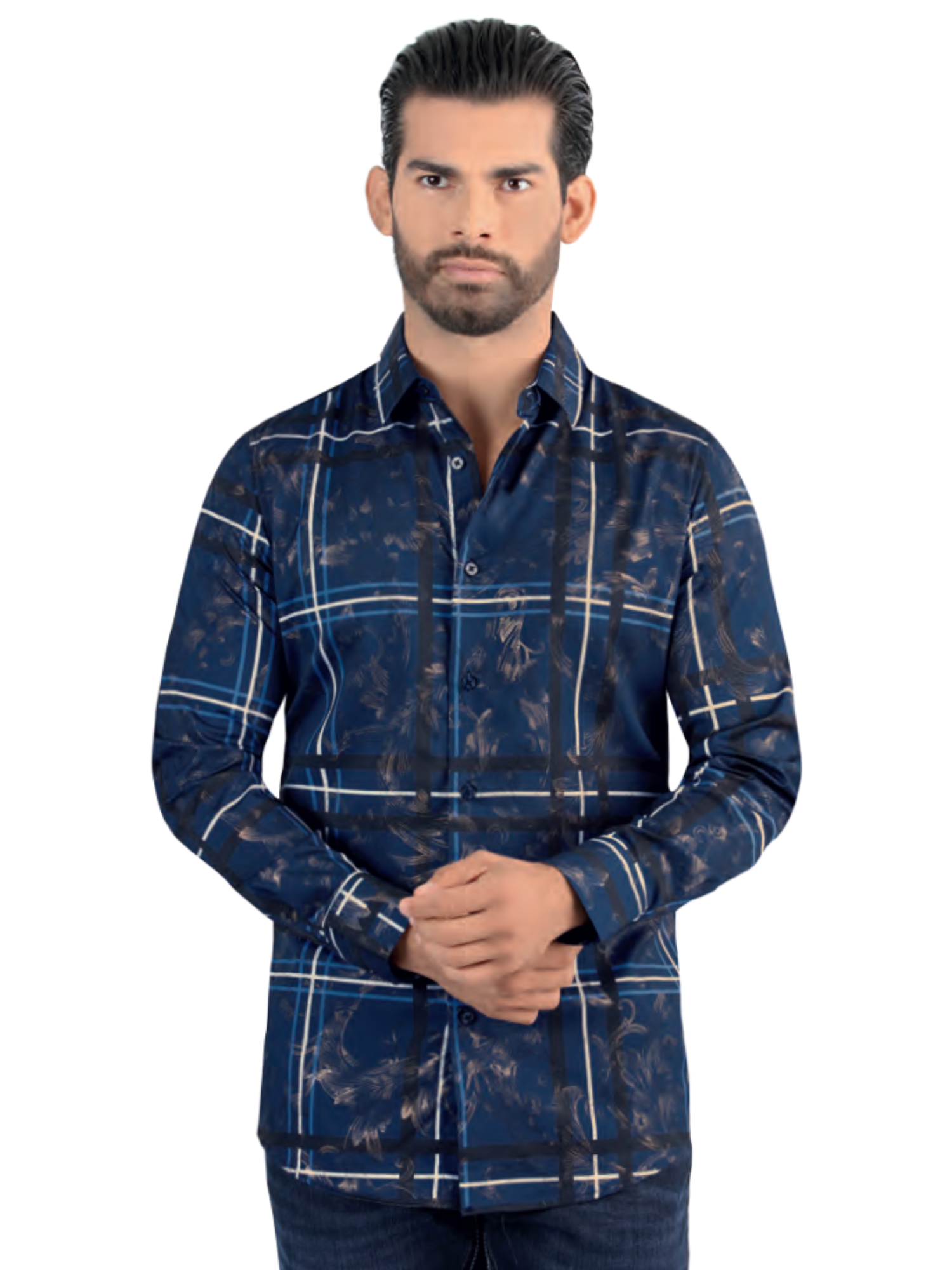 Camisa Casual Manga Larga Estampada Cuadros para Hombre 'Lamasini' - ID: 0113 Camisas de Cuadros Lamasini Navy