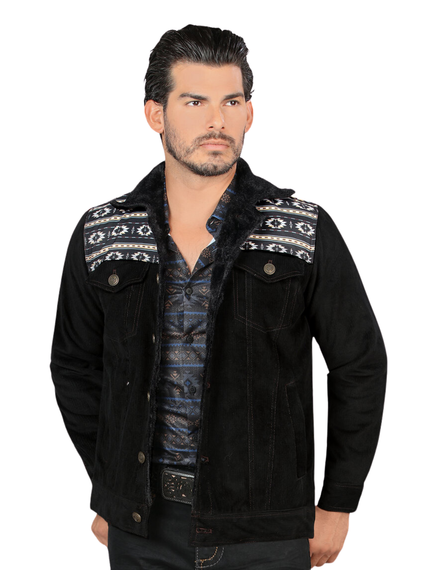 Chamarra Casual Termica de Forro Afelpado Estampada Aztec para Hombre 'Lamasini' - ID: 6001 Chamarras Termicas Lamasini Black