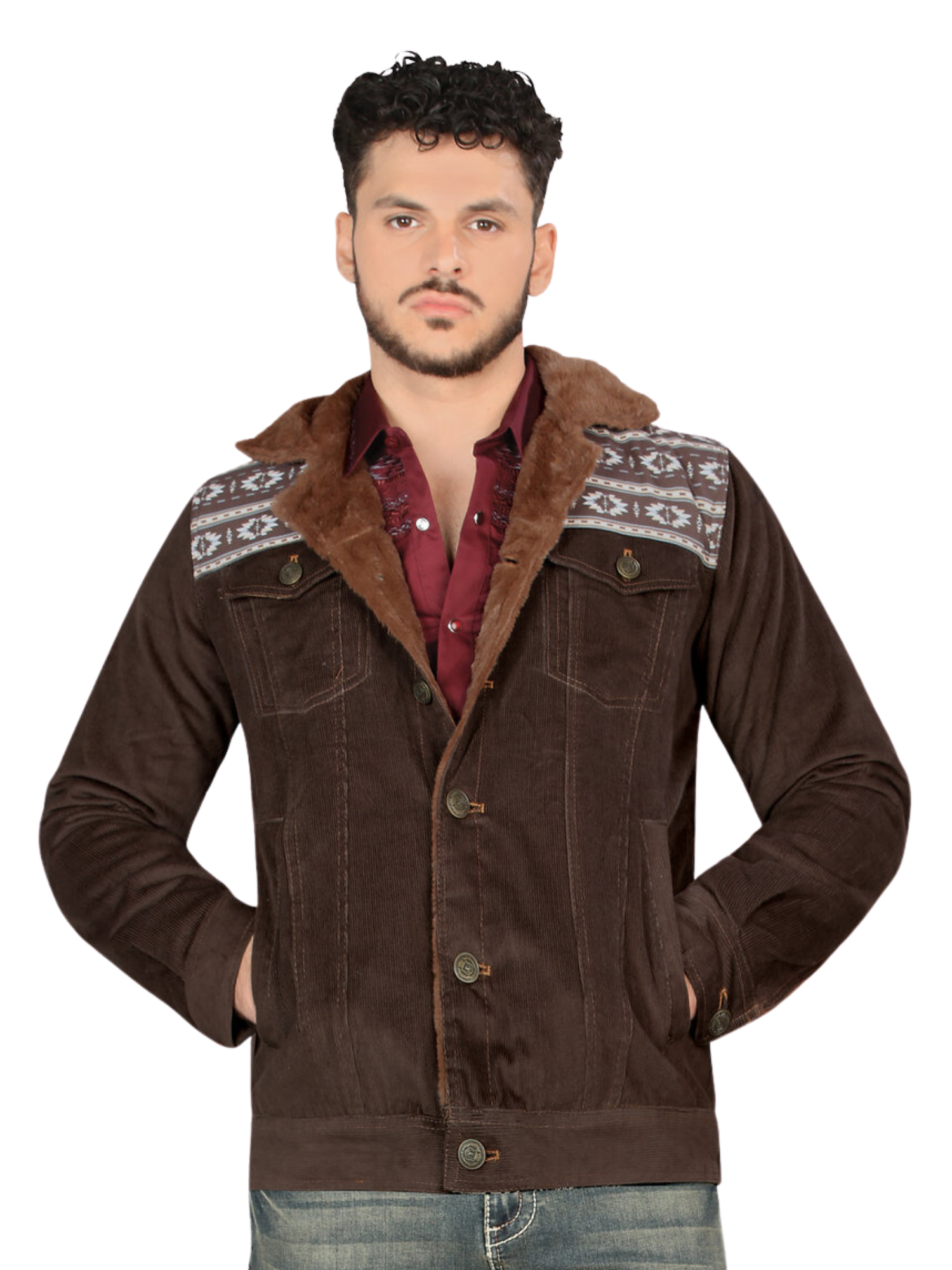 Chamarra Casual Termica de Forro Afelpado Estampada Aztec para Hombre 'Lamasini' - ID: 6001 Chamarras Termicas Lamasini Brown