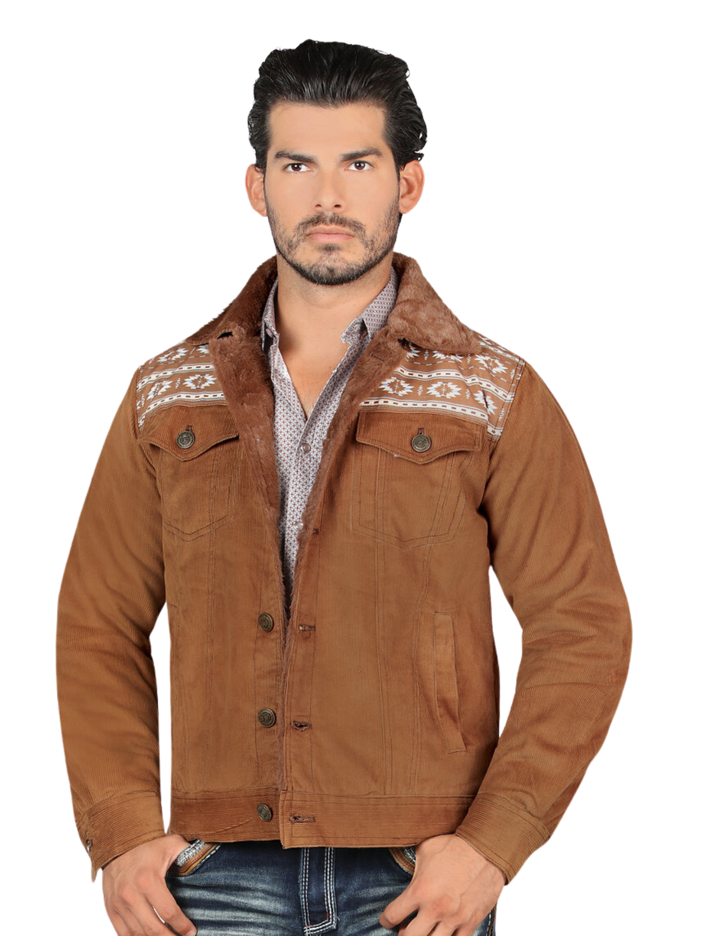 Chamarra Casual Termica de Forro Afelpado Estampada Aztec para Hombre 'Lamasini' - ID: 6001 Chamarras Termicas Lamasini Camel