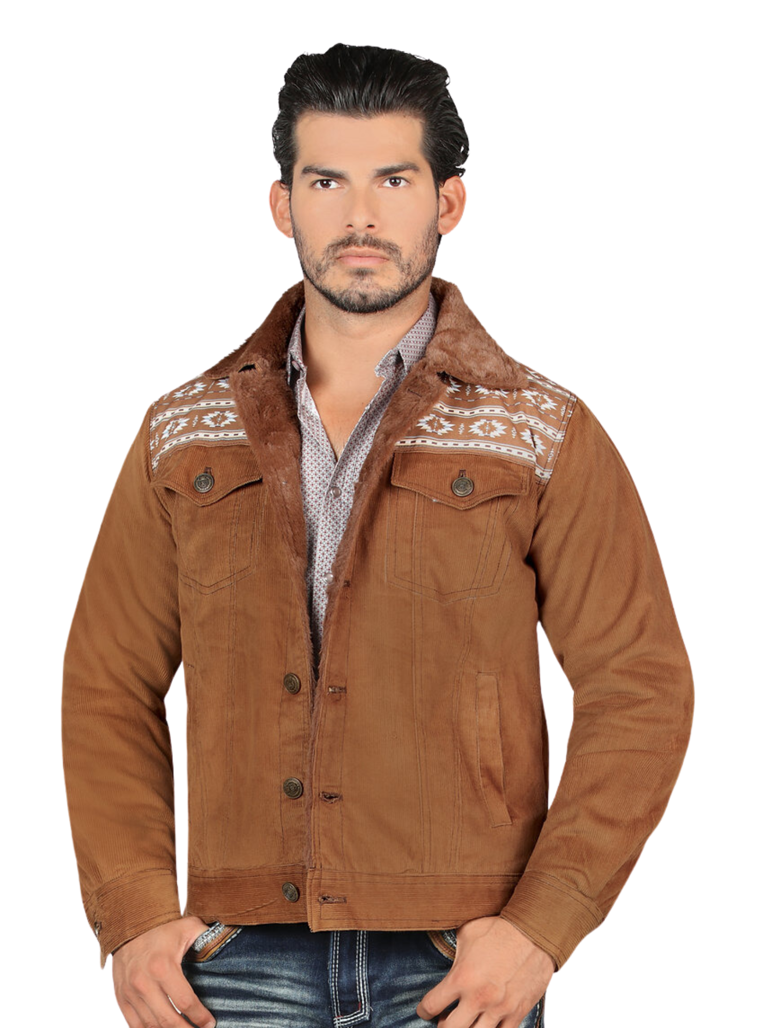 Chamarra Casual Termica de Forro Afelpado Estampada Aztec para Hombre 'Lamasini' - ID: 6001 Chamarras Termicas Lamasini Camel