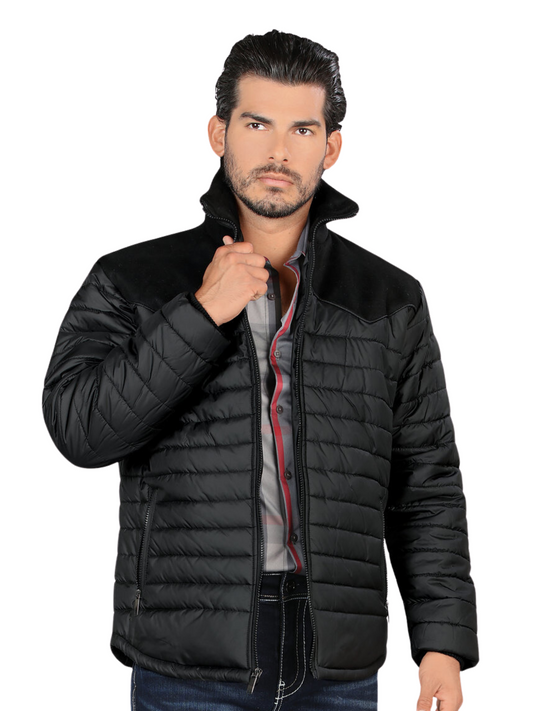 Chamarra Acolchada Ligera de Cierre para Hombre 'Lamasini' - ID: 6004 Chamarras Acolchadas Lamasini Black/Black