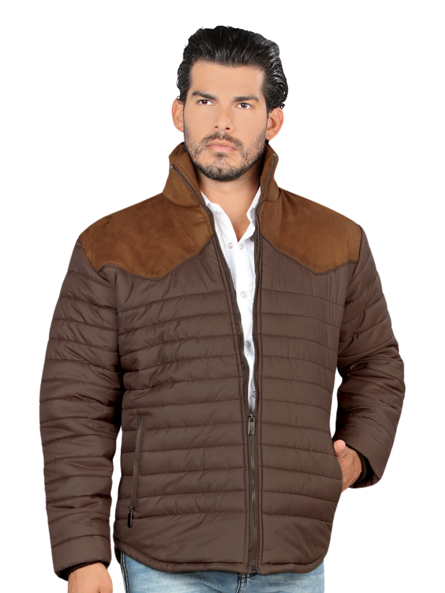 Chamarra Acolchada Ligera de Cierre para Hombre 'Lamasini' - ID: 6004 Chamarras Acolchadas Lamasini Brown/Tan