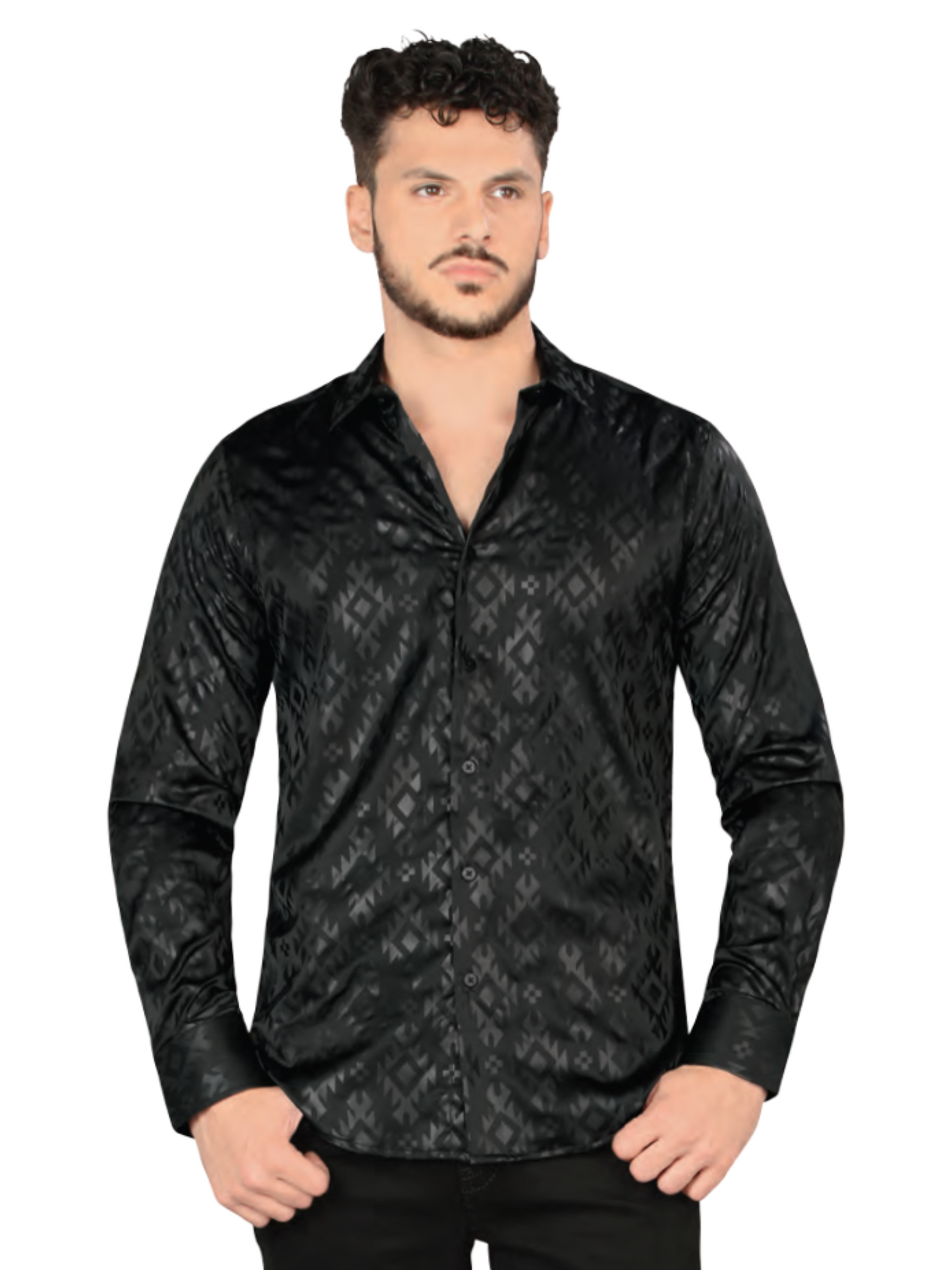 Camisa Casual Manga Larga Estampada para Hombre 'Lamasini' - ID: 3010 Camisas Estampadas Lamasini Black