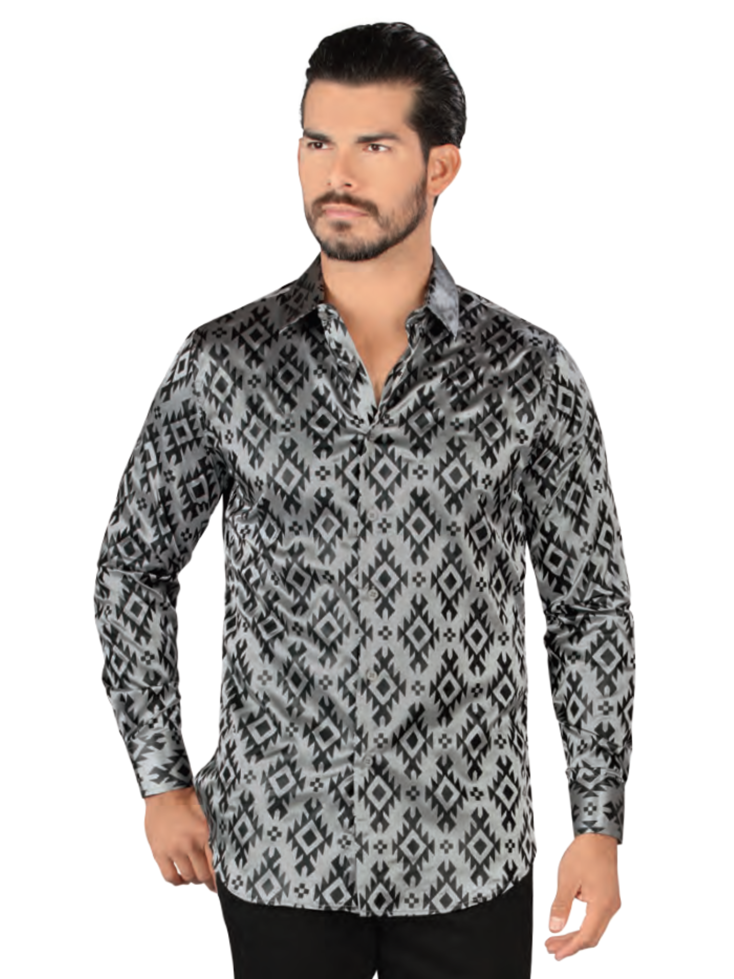 Camisa Casual Manga Larga Estampada para Hombre 'Lamasini' - ID: 3010 Camisas Estampadas Lamasini Gray