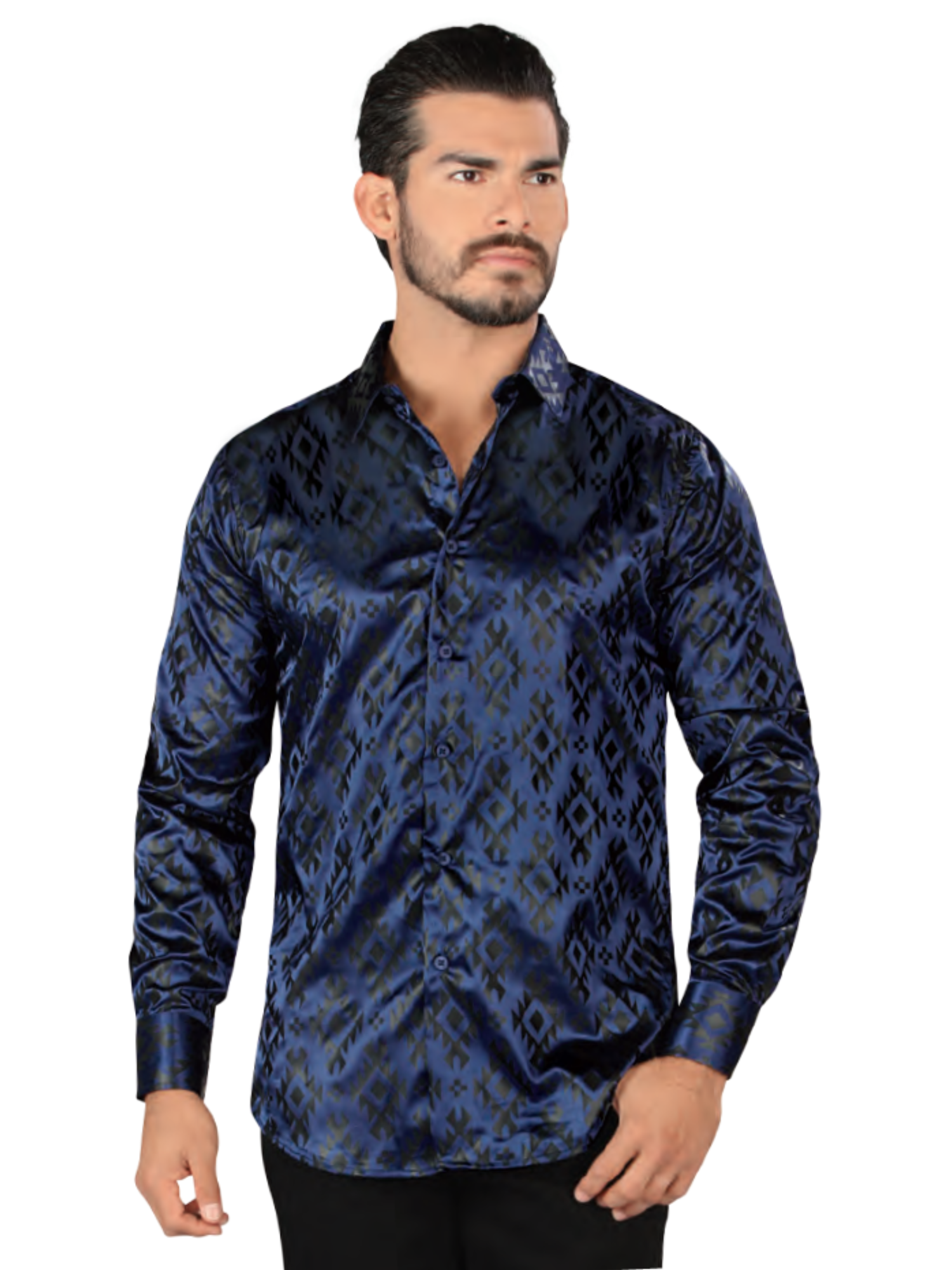 Camisa Casual Manga Larga Estampada para Hombre 'Lamasini' - ID: 3010 Camisas Estampadas Lamasini Navy