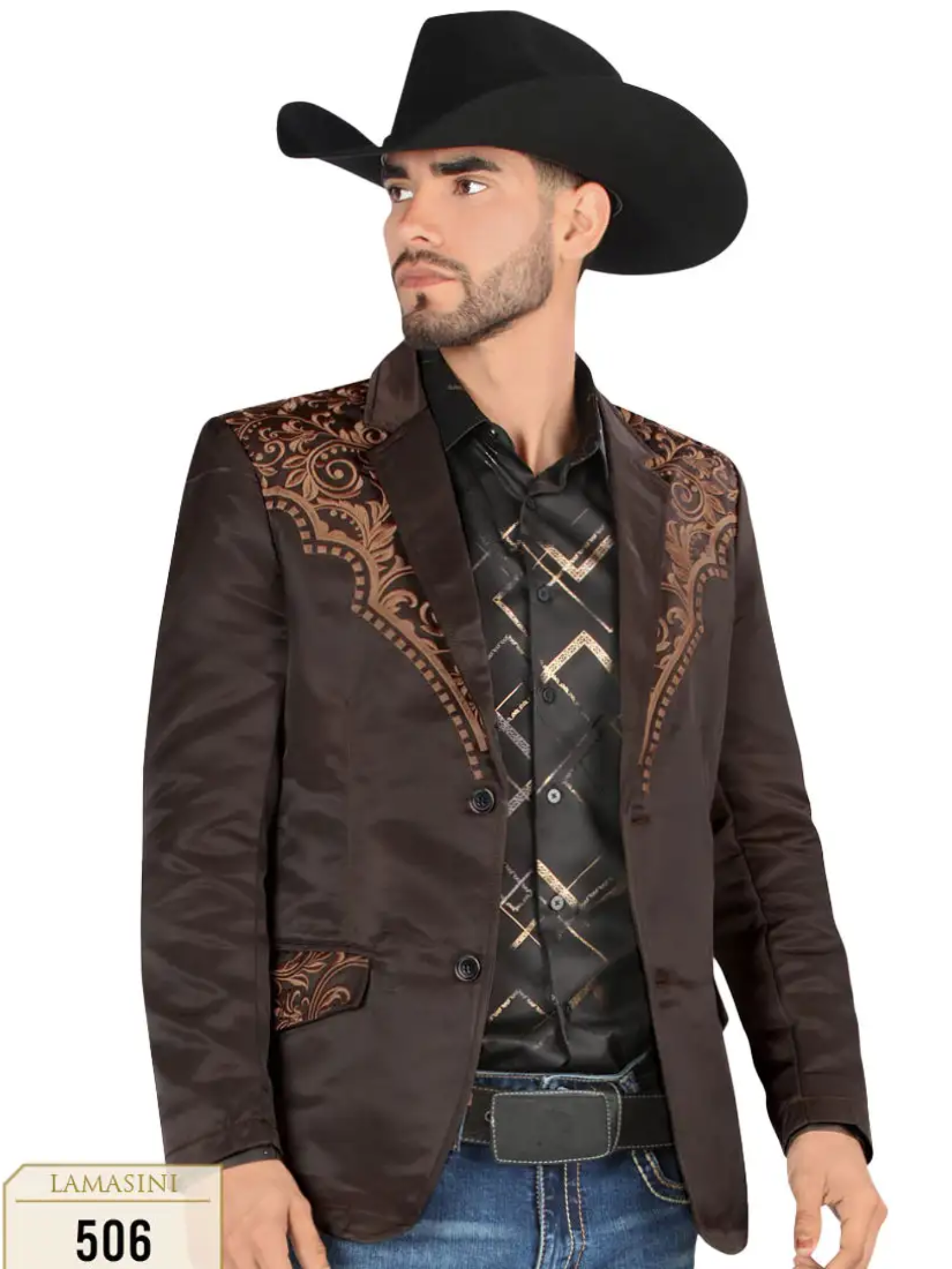 Saco Vaquero Bordado para Hombre 'Lamasini' - ID: 506 Sacos Bordados Lamasini Brown