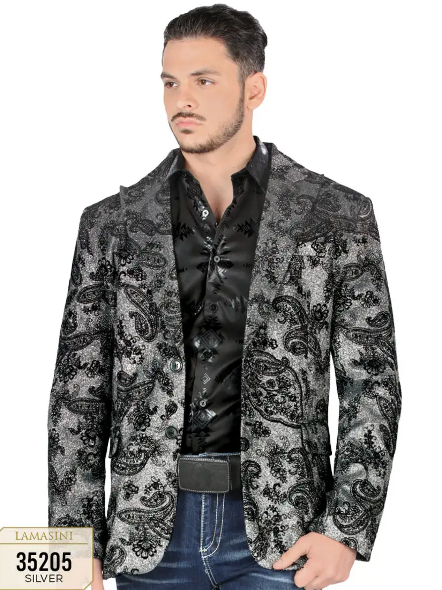 Saco de Vestir Paisley para Hombre 'Lamasini' - ID: 35205 Sacos de Vestir Lamasini Silver