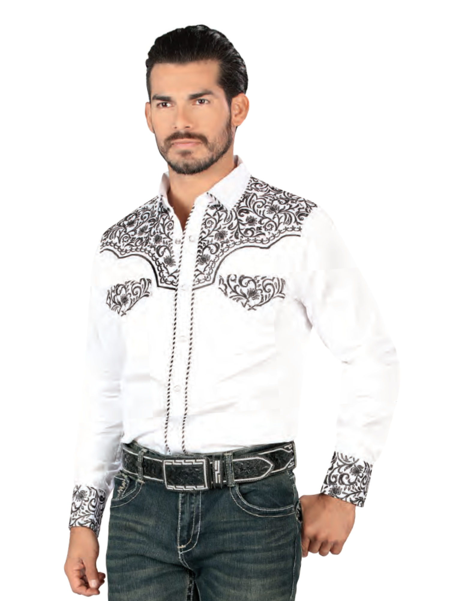 Camisa Vaquera Bordada Manga Larga de Broches para Hombre 'Lamasini' - ID: 2211 Camisas Estampadas Lamasini White