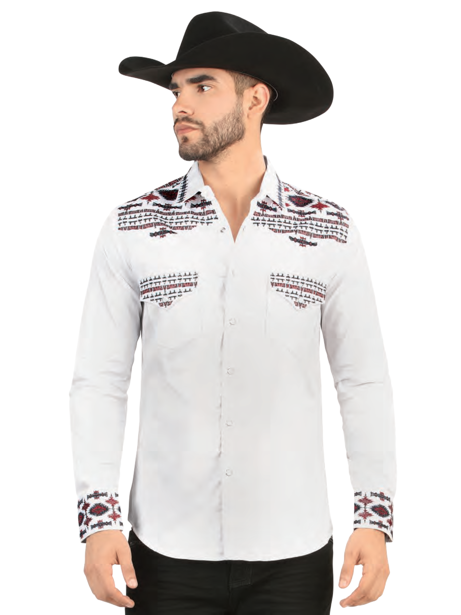 Camisa Vaquera Bordada Manga Larga de Broches para Hombre 'Lamasini' - ID: 2212 Camisas Bordadas Lamasini White