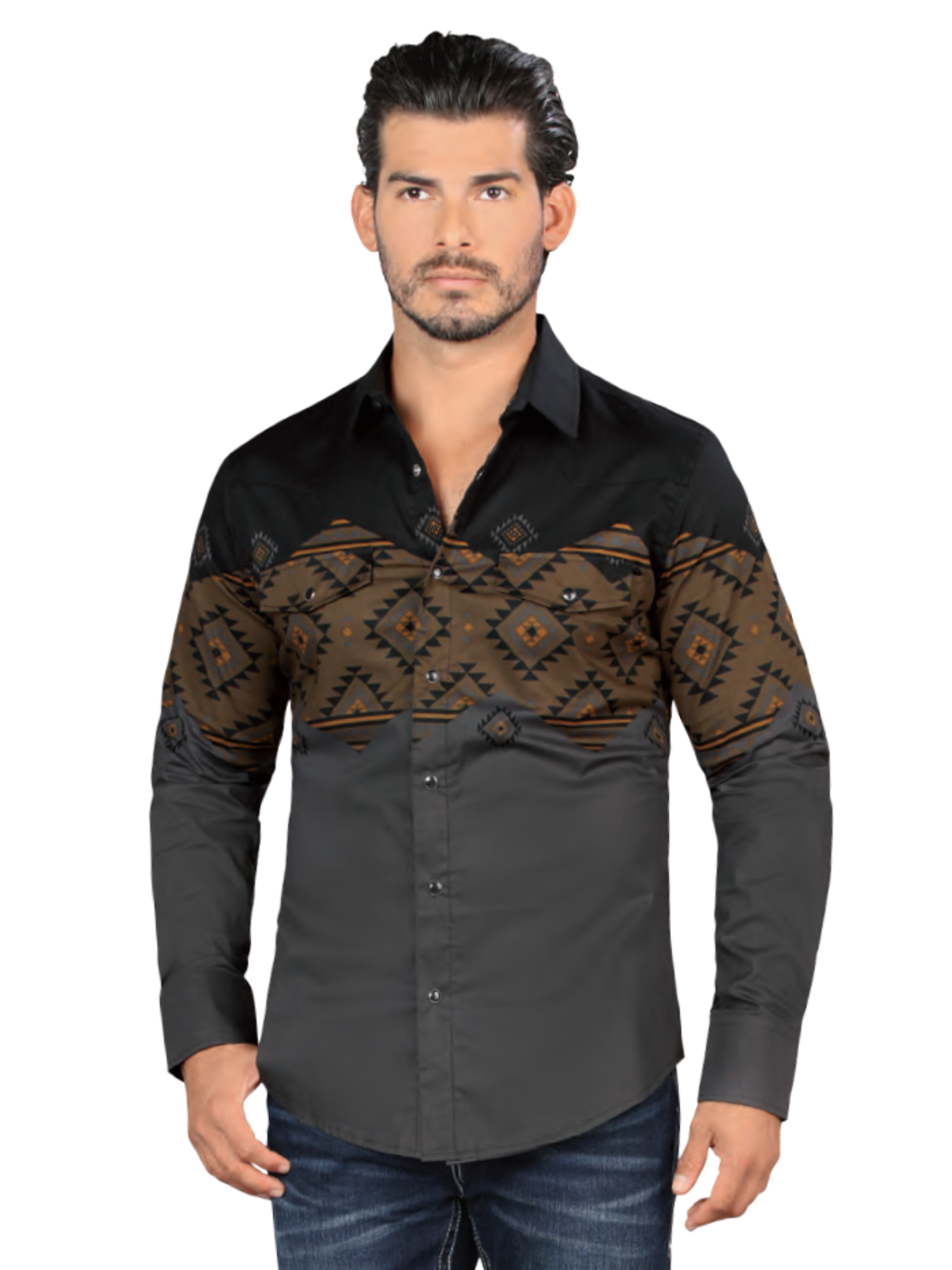Camisa Casual Manga Larga Estampada para Hombre 'Lamasini' - ID: 2002 Camisas Estampadas Lamasini Charcoal