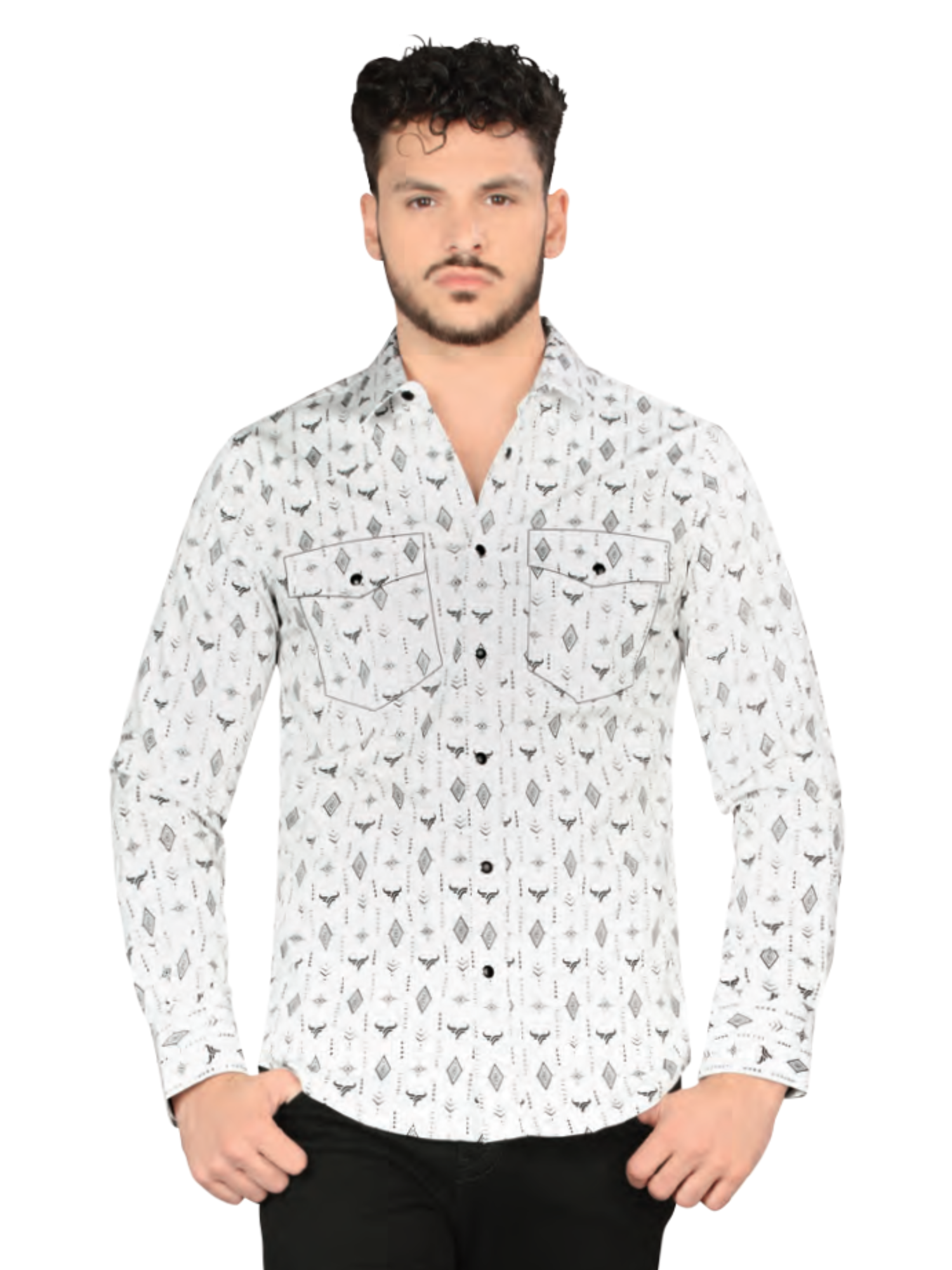 Camisa Casual Manga Larga Estampada para Hombre 'Lamasini' - ID: 2216 Camisas Estampadas Lamasini White