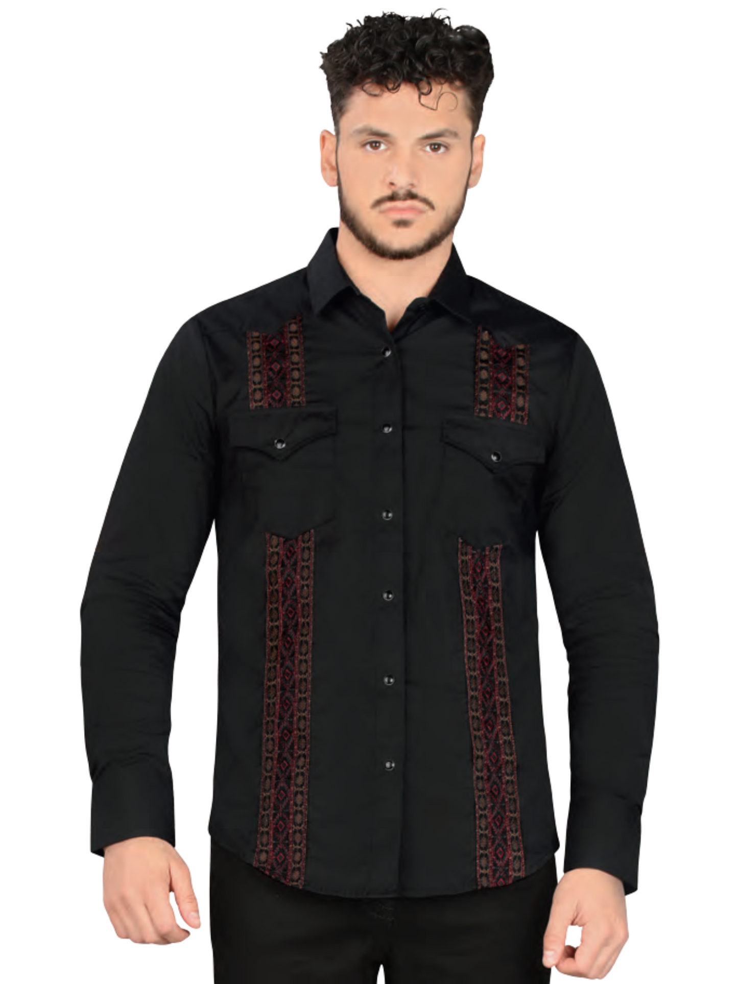 Camisa Casual Bordada Manga Larga para Hombre 'Lamasini' - ID: 2008 Camisas Bordadas Lamasini Black