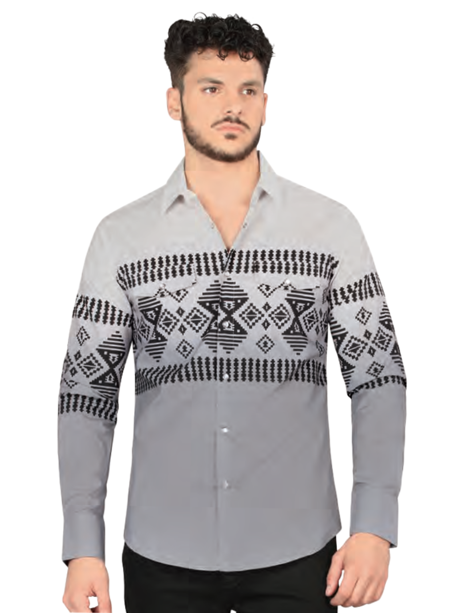 Camisa Casual Manga Larga de Broches Estampada para Hombre 'Lamasini' - ID: 2012 Camisas Estampadas Lamasini Gray