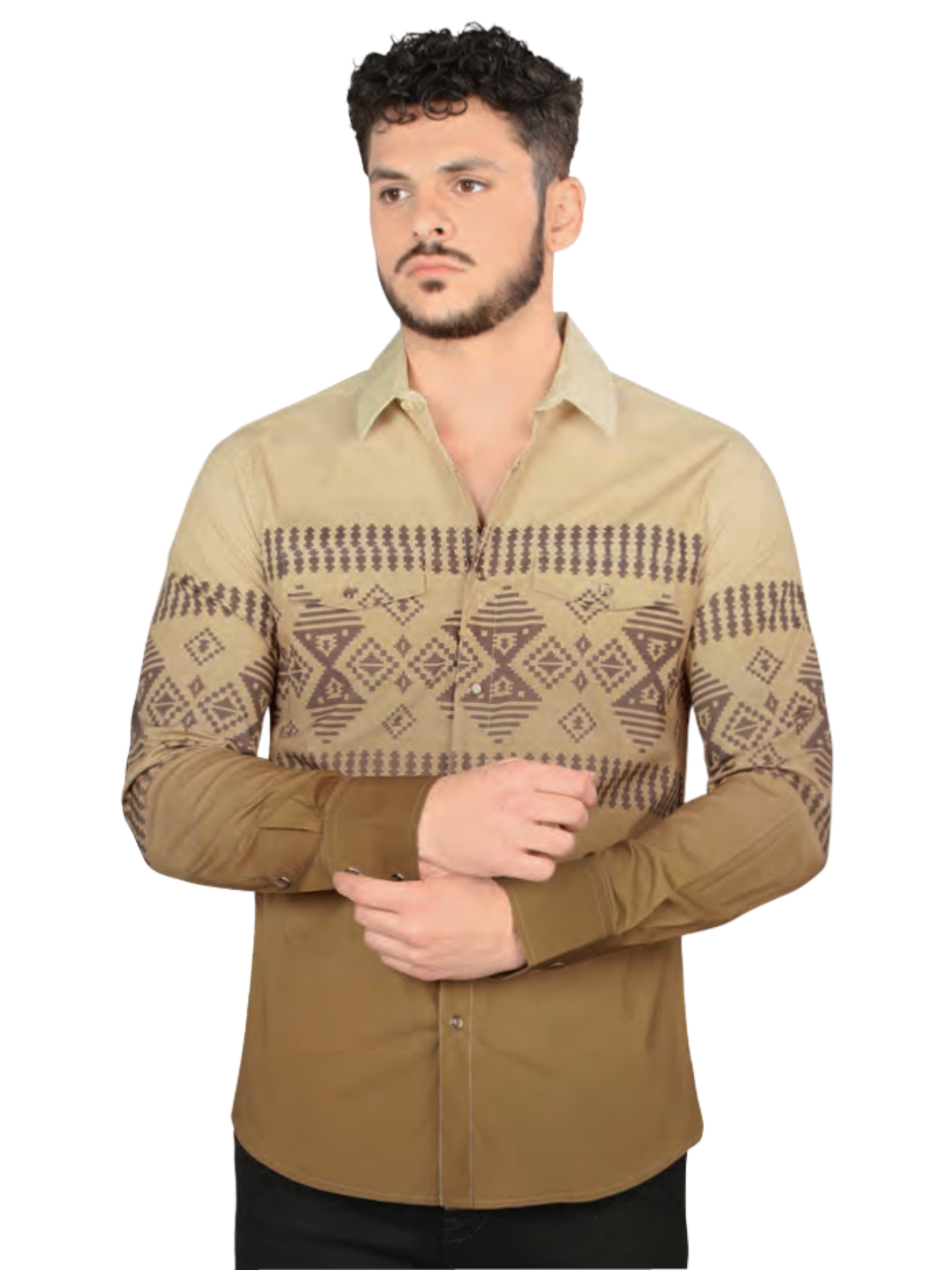 Camisa Casual Manga Larga de Broches Estampada para Hombre 'Lamasini' - ID: 2012 Camisas Estampadas Lamasini Beige