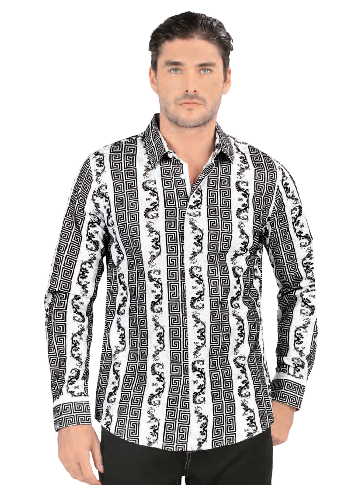 Camisa Casual Manga Larga Estampada para Hombre 'Lamasini' - ID: 2015 Camisas Estampadas Lamasini White