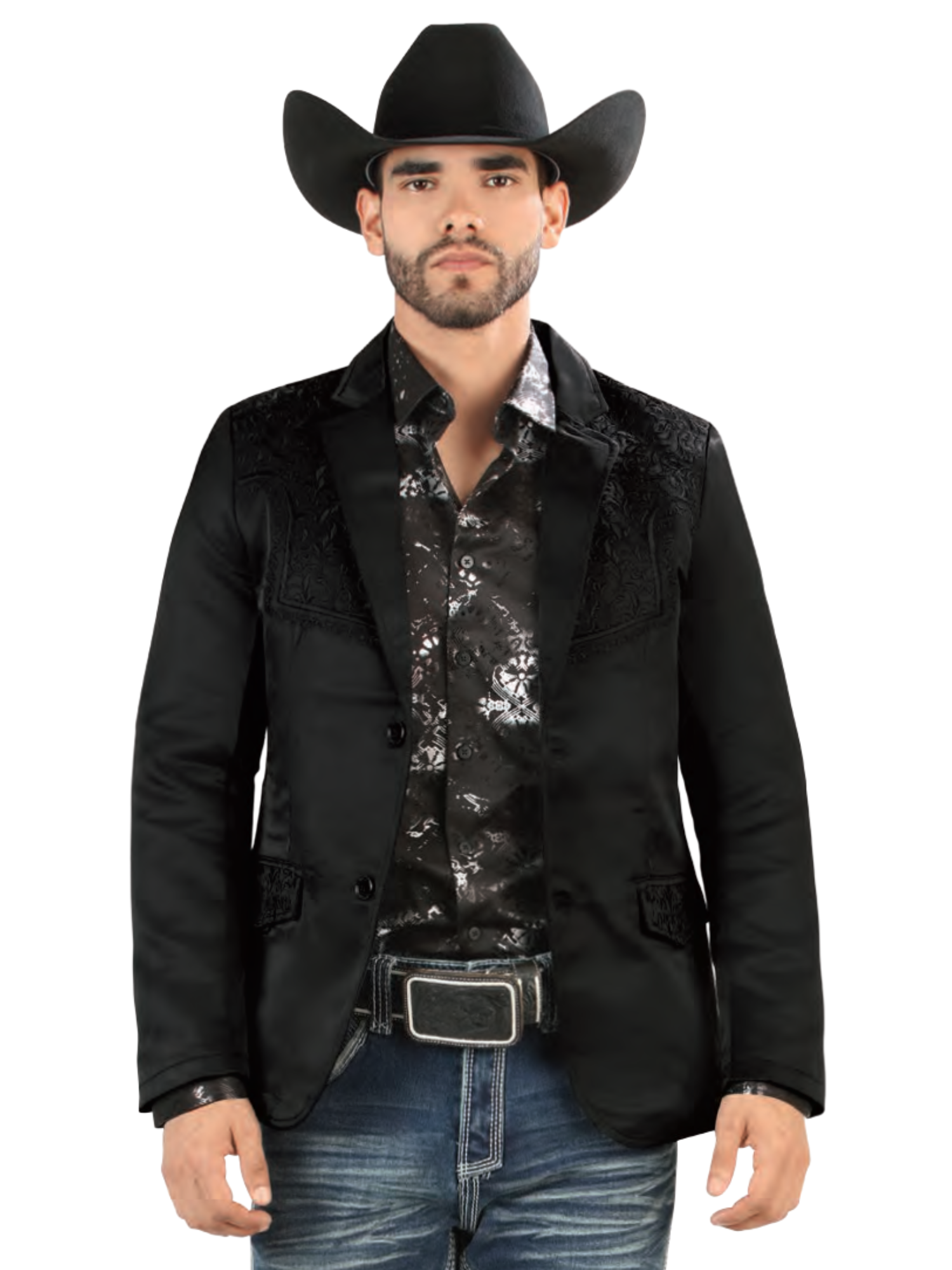 Saco Vaquero Bordado para Hombre 'Lamasini' - ID: 513 Sacos Bordados Lamasini Black/Black