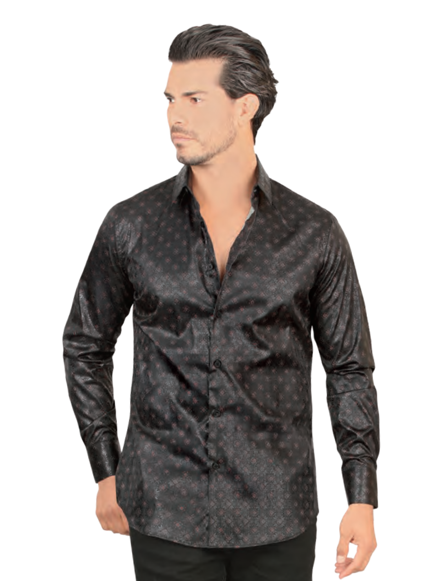 Camisa Casual Manga Larga Estampada para Hombre 'Lamasini' - ID: 3026 Camisas Estampadas Lamasini Black