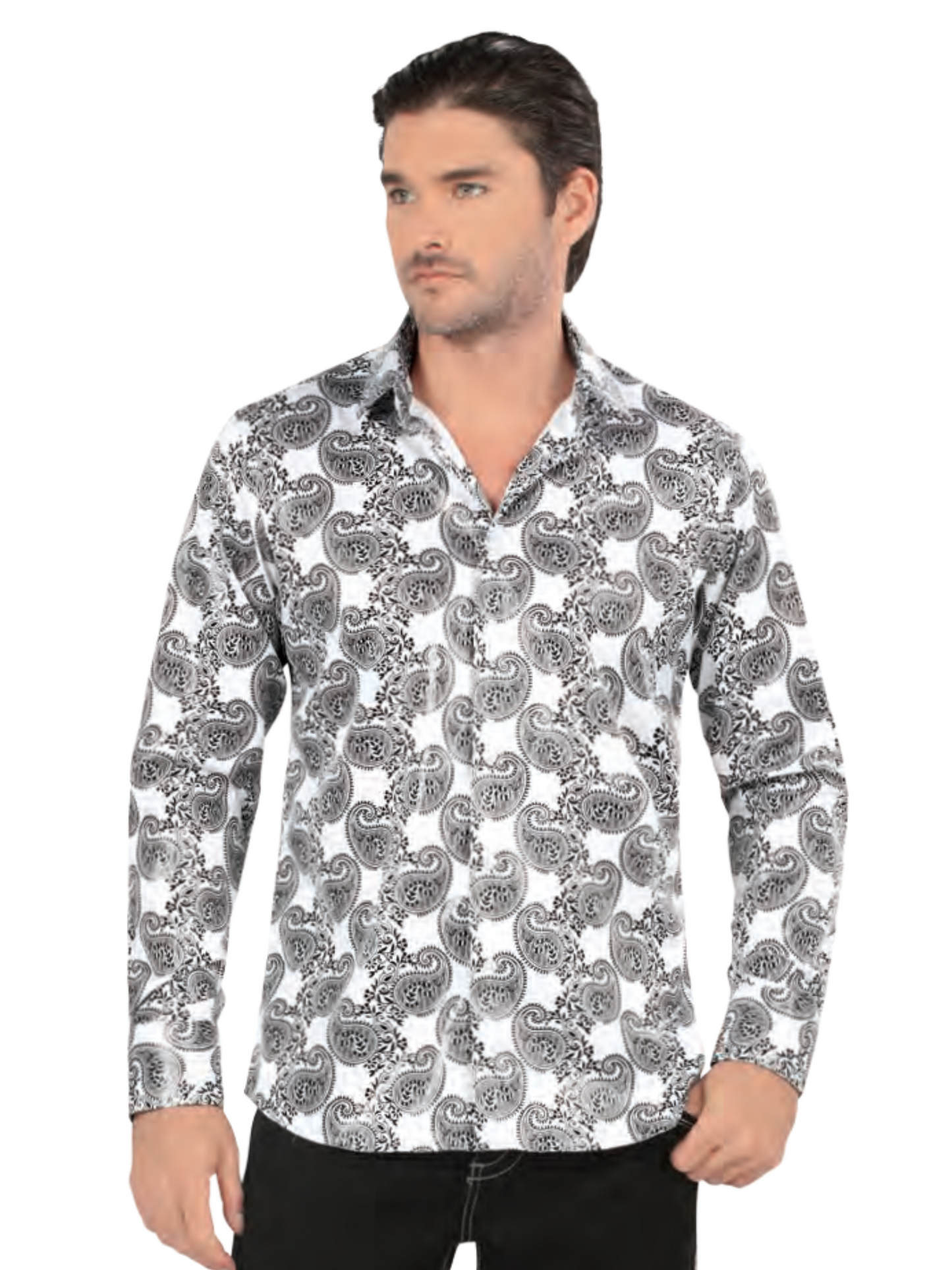 Camisa Casual Manga Larga Estampada para Hombre 'Lamasini' - ID: 4471 Camisas Estampadas Lamasini White