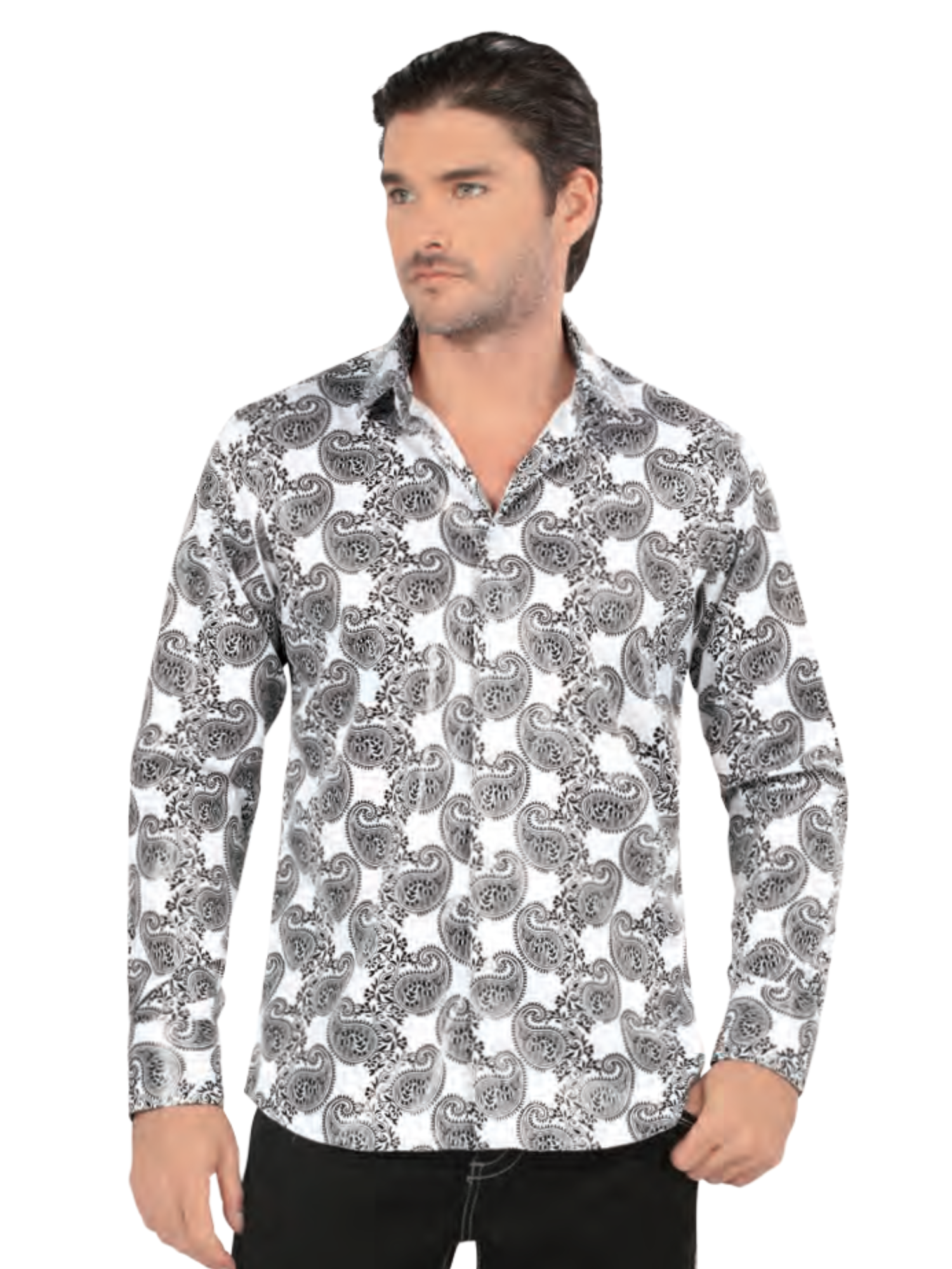 Camisa Casual Manga Larga Estampada para Hombre 'Lamasini' - ID: 4471 Camisas Estampadas Lamasini White