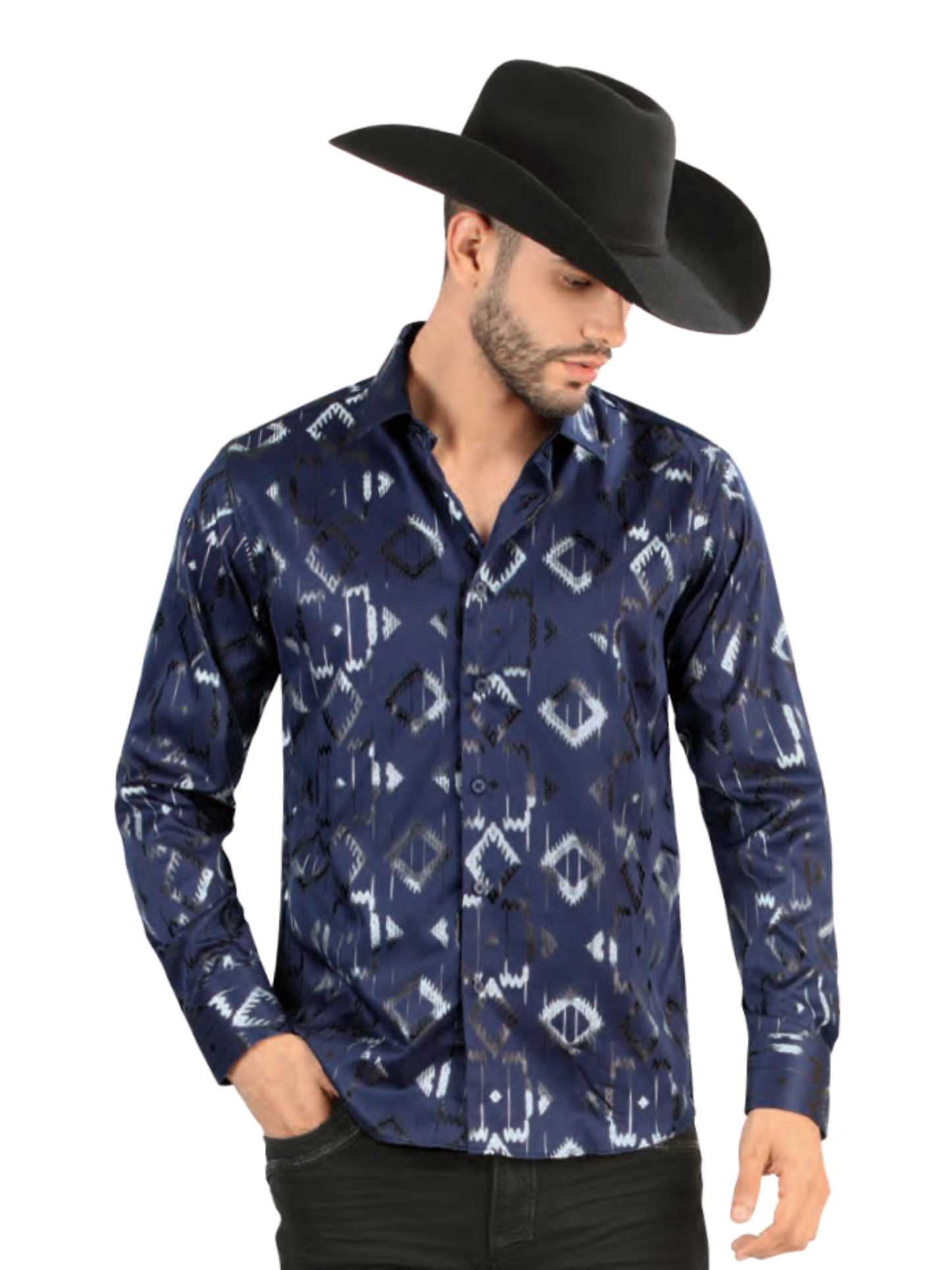 Camisa Casual Manga Larga Estampada para Hombre 'Lamasini' - ID: 4474 Camisas Estampadas Lamasini Navy