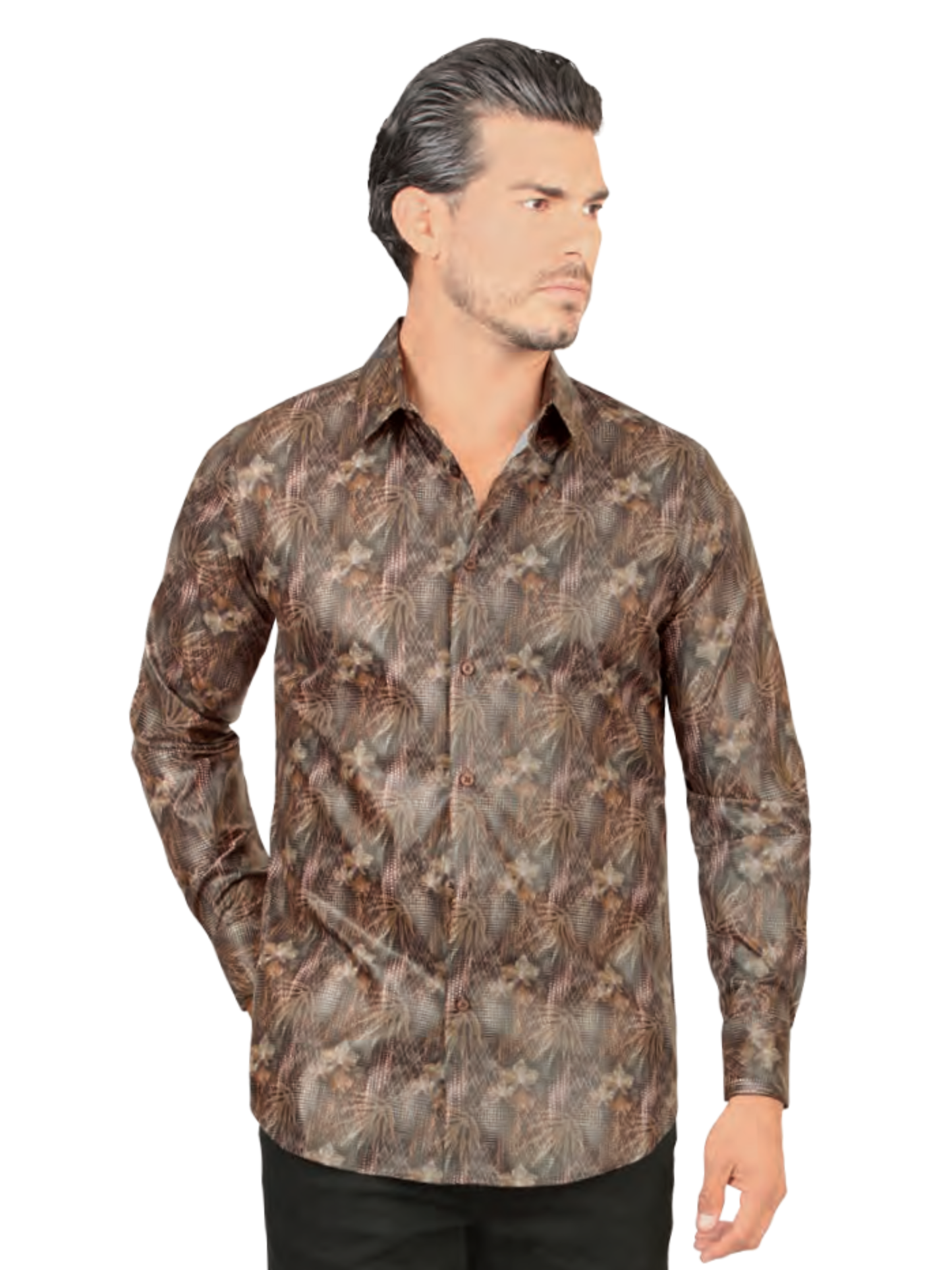 Camisa Casual Manga Larga Estampada para Hombre 'Lamasini' - ID: 2020 Camisas Estampadas Lamasini Brown