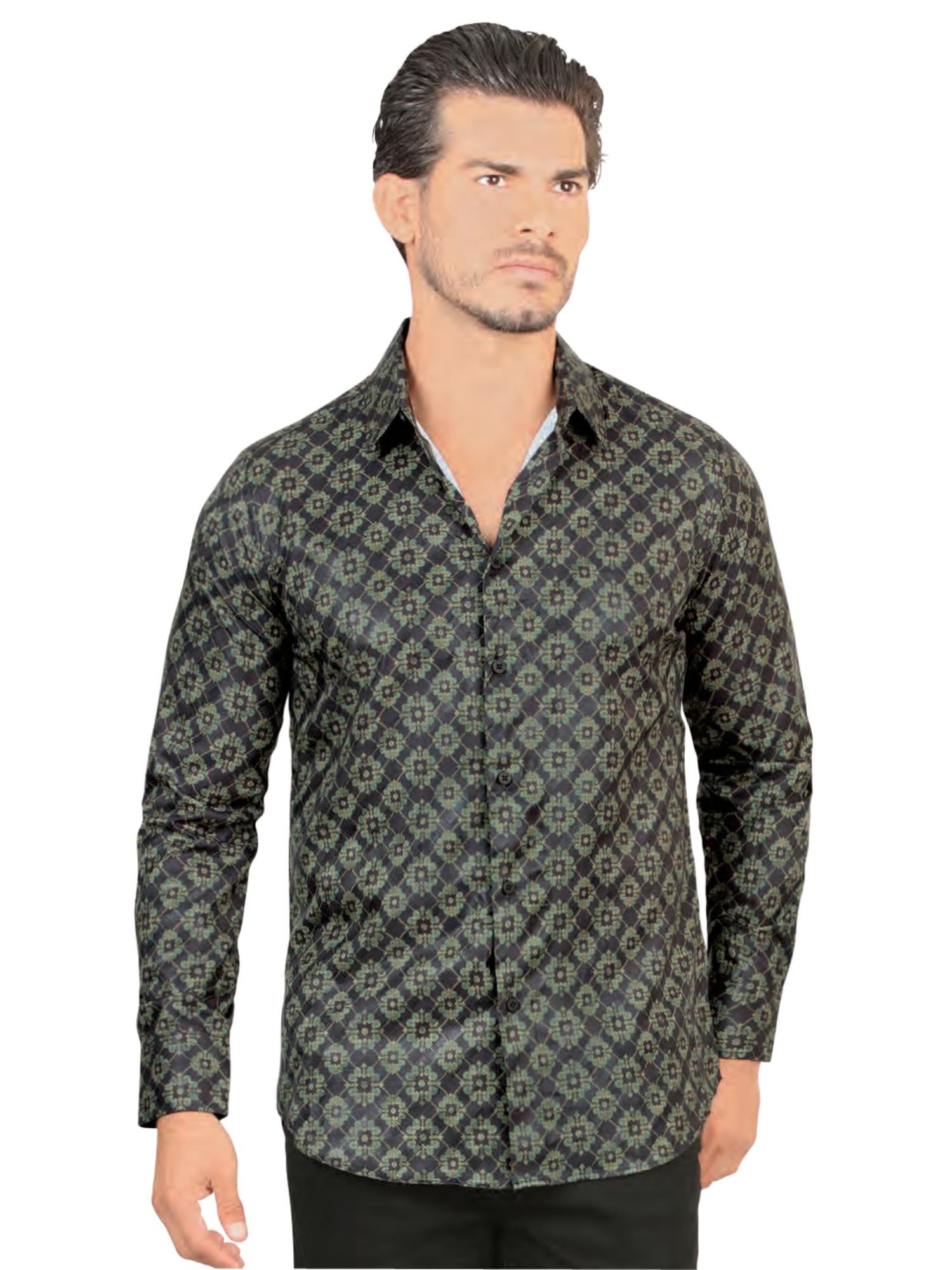 Camisa Casual Manga Larga Estampada para Hombre 'Lamasini' - ID: 2021 Camisas Estampadas Lamasini Black