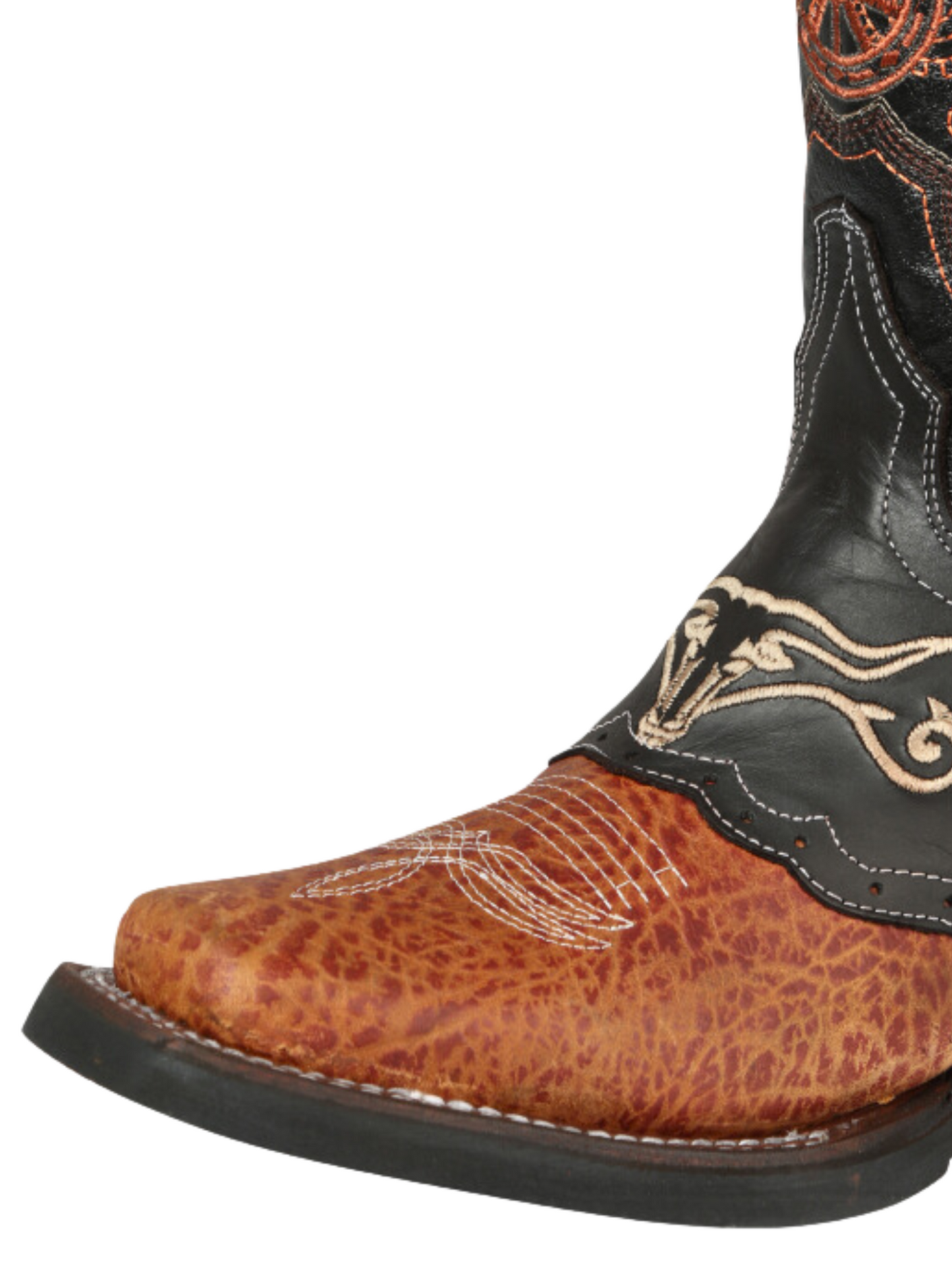 Botas Vaqueras Rodeo con Antifaz Bordado de Piel Cuello de Toro para Hombre 'El General' - ID: 40667 Botas Piel Genuina El General 