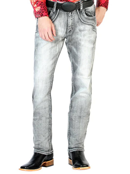 Pantalon de Mezclilla Stretch Negro para Hombre 'El General' - ID: 43478 Denim Jeans El General Black