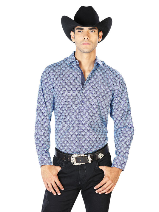 Camisa Vaquera Manga Larga Estampada Azul para Hombre 'El Señor de los Cielos' - ID: 43544 Camisas Estampadas El Señor de los Cielos Blue